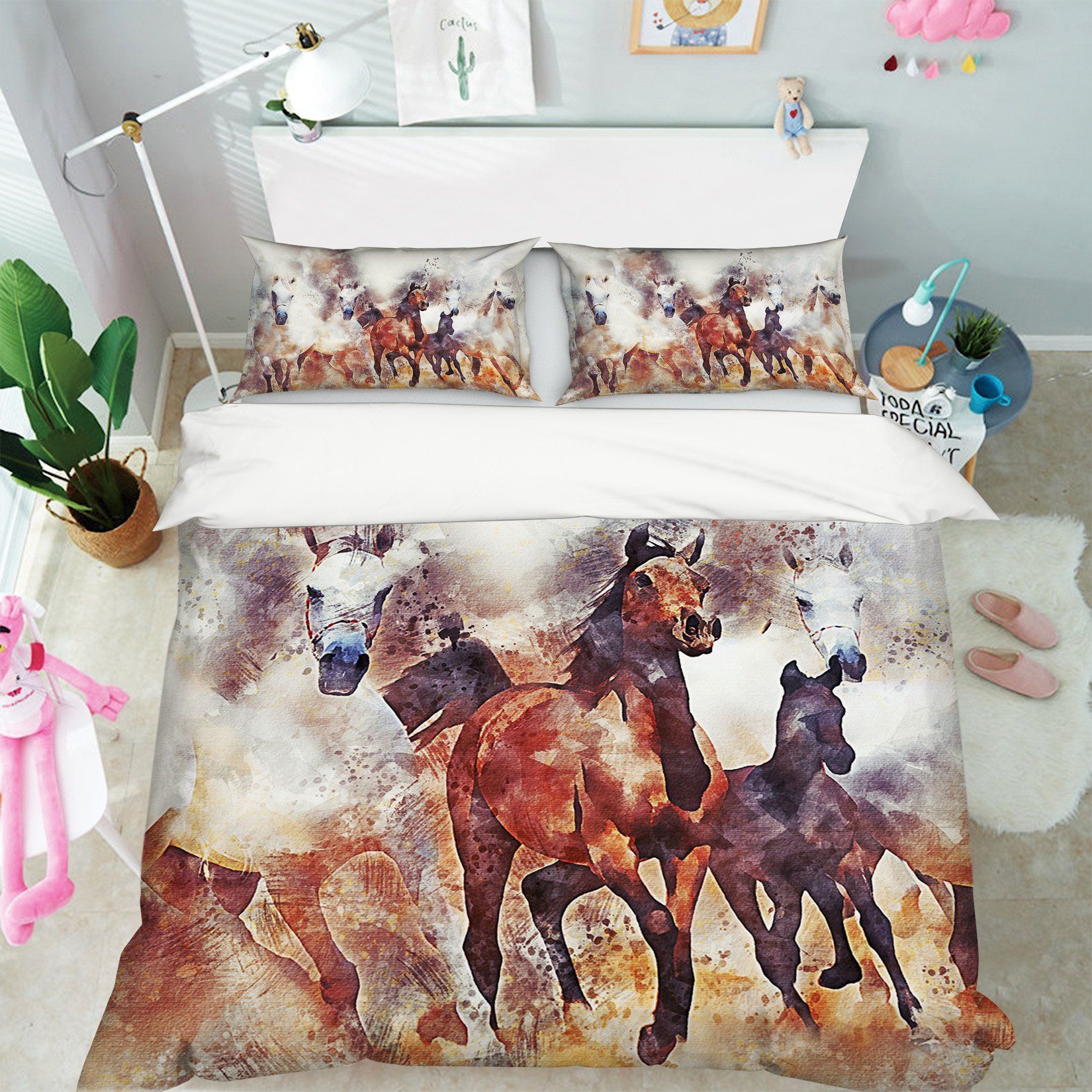 3D Horse Running 1965 Bed Pillowcases Quilt Quiet Covers AJ Creativity Home