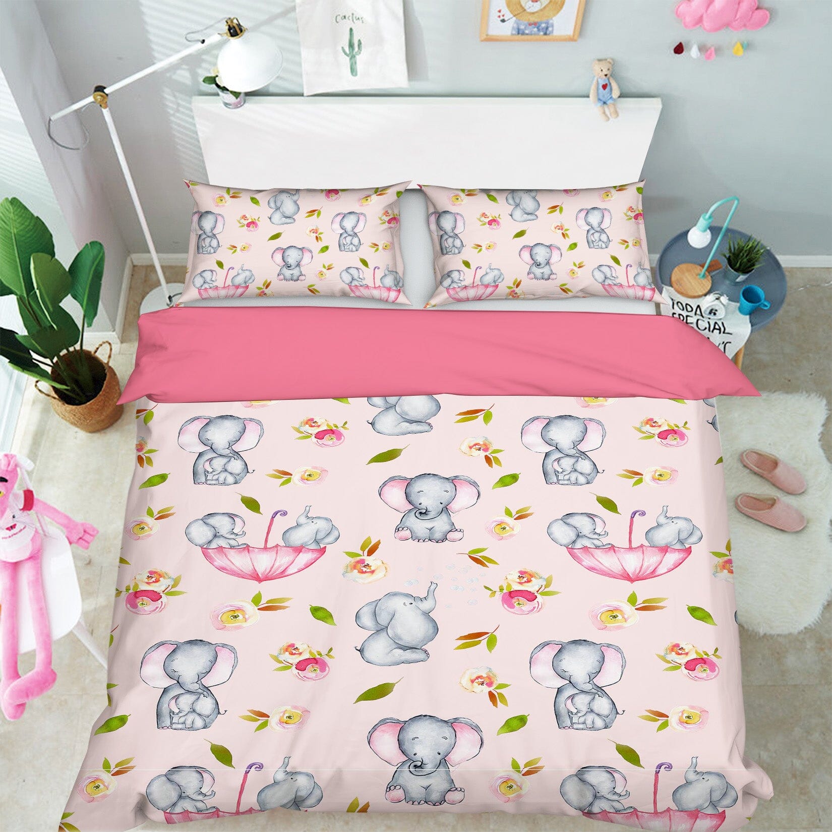 3D Elephant Umbrella 222 Uta Naumann Bedding Bed Pillowcases Quilt Quiet Covers AJ Creativity Home