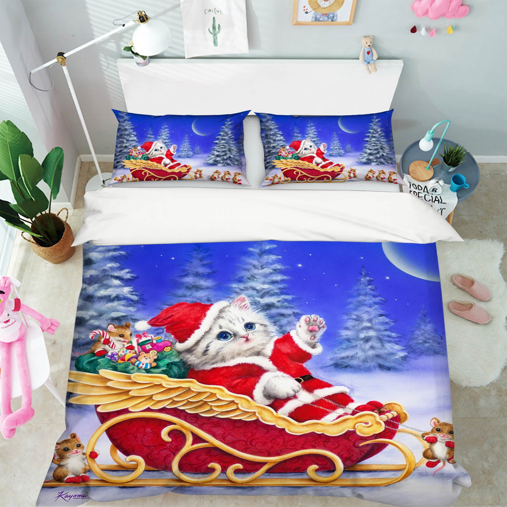 3D Christmas Cat Moon 5960 Kayomi Harai Bedding Bed Pillowcases Quilt Cover Duvet Cover