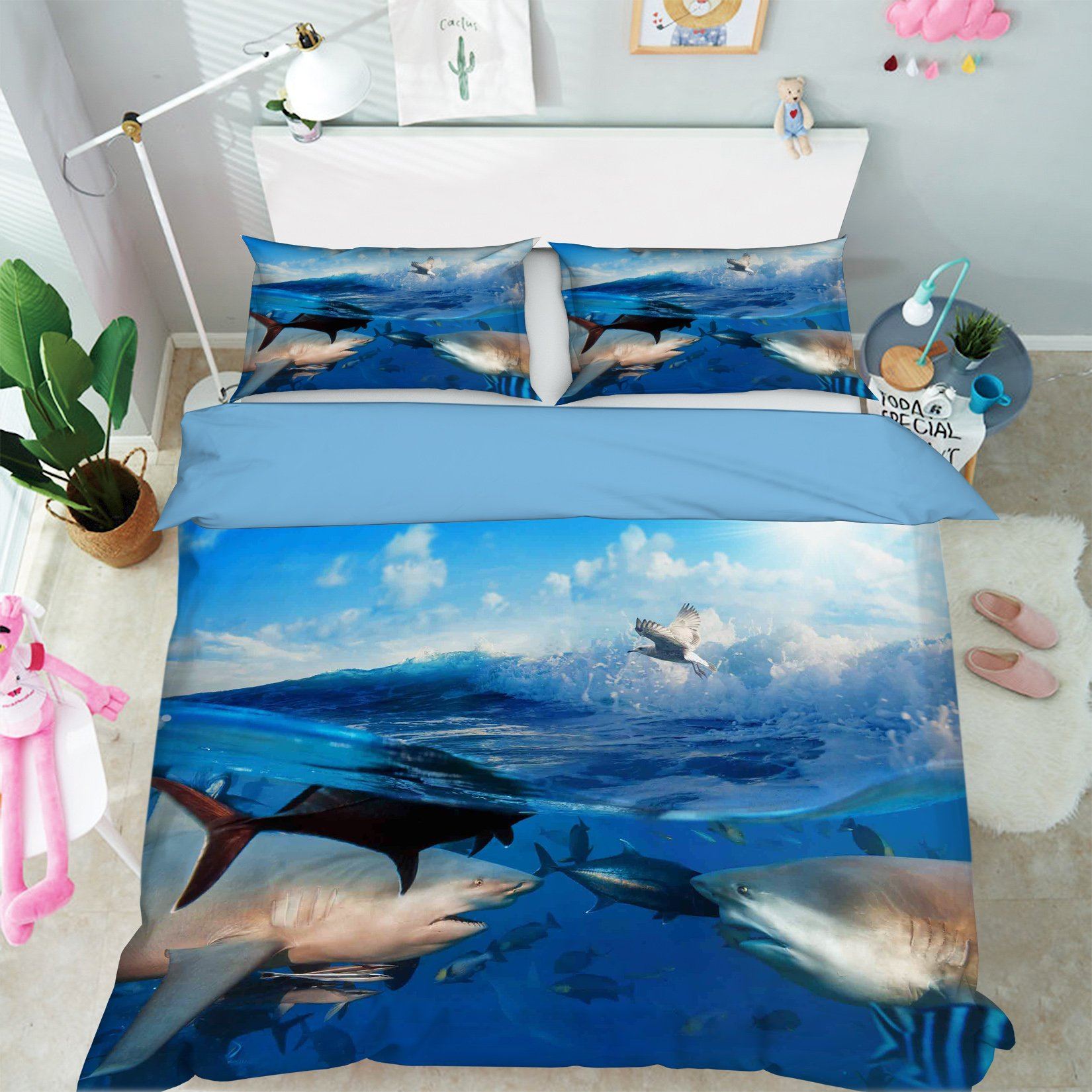 3D Bird Shark 004 Bed Pillowcases Quilt Wallpaper AJ Wallpaper