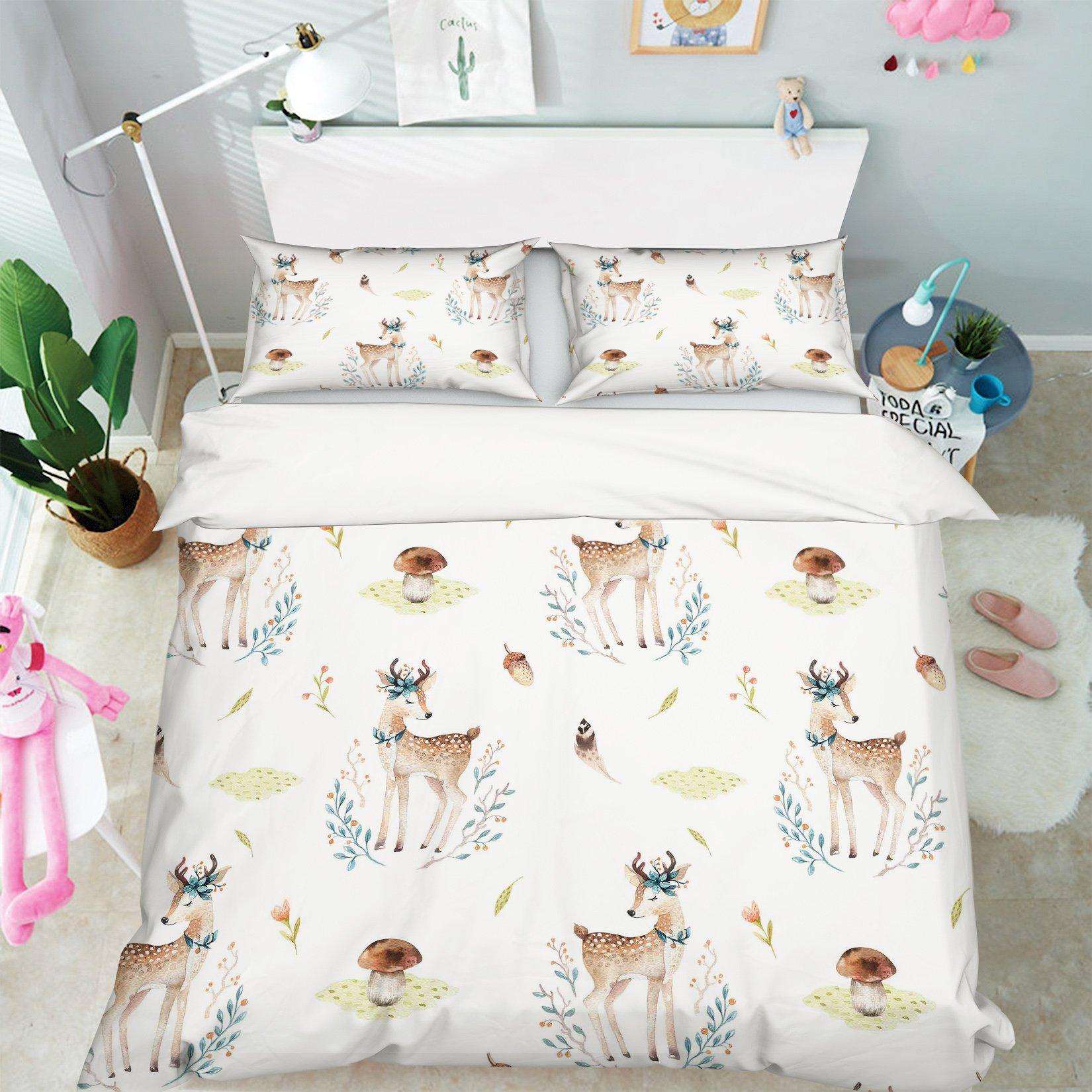 3D Deer Mushroom 058 Bed Pillowcases Quilt Wallpaper AJ Wallpaper
