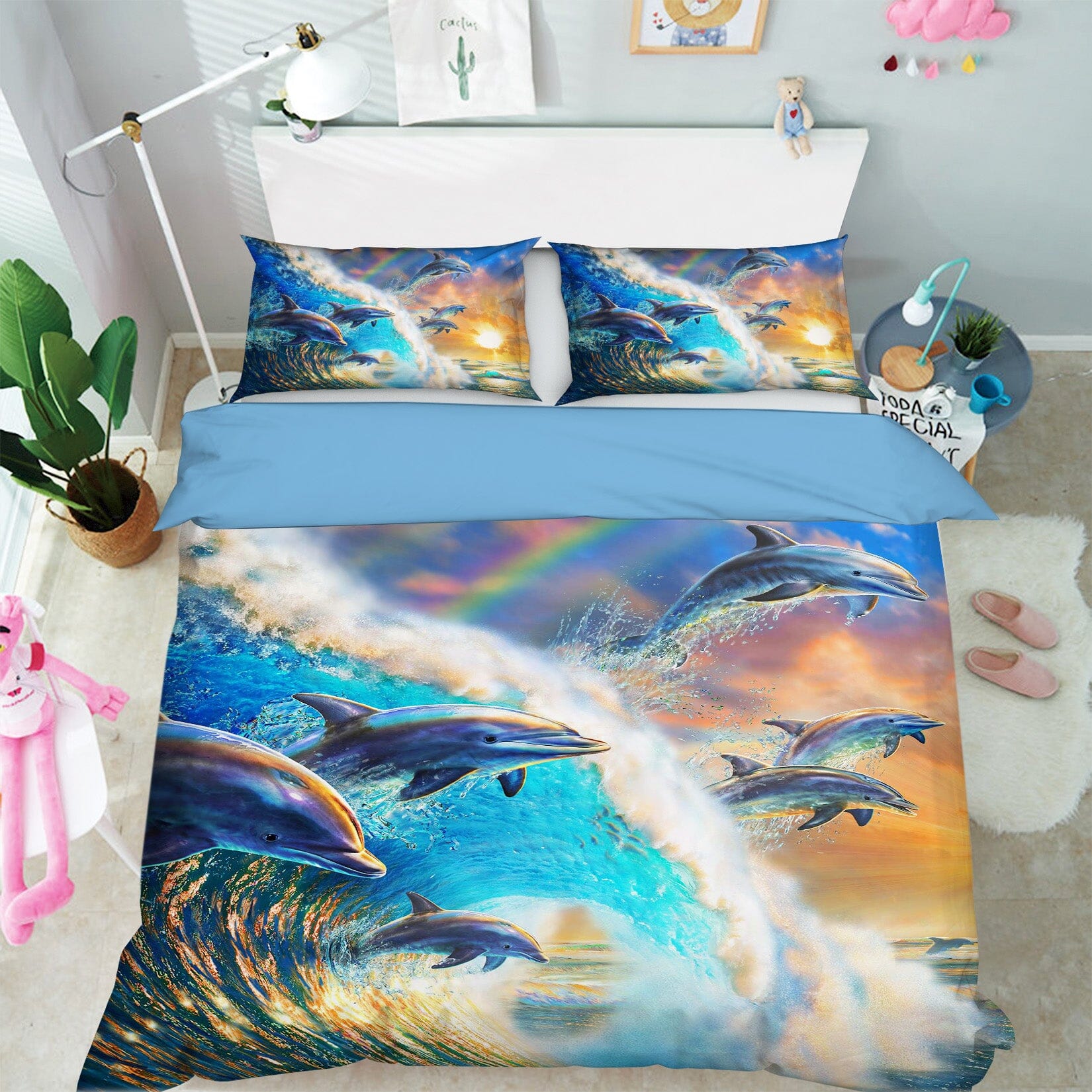3D Dolphin Wave 2120 Adrian Chesterman Bedding Bed Pillowcases Quilt Quiet Covers AJ Creativity Home