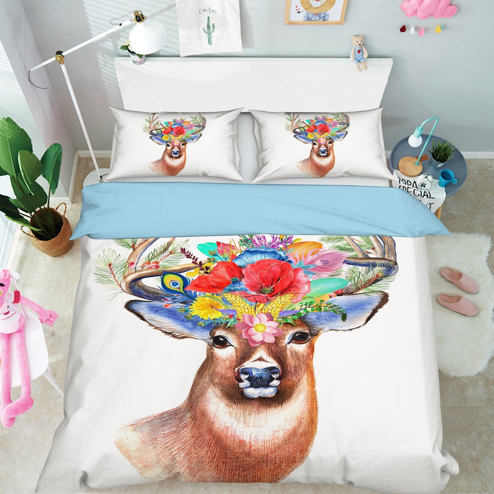 3D Flowers Elk 1944 Bed Pillowcases Quilt Quiet Covers AJ Creativity Home