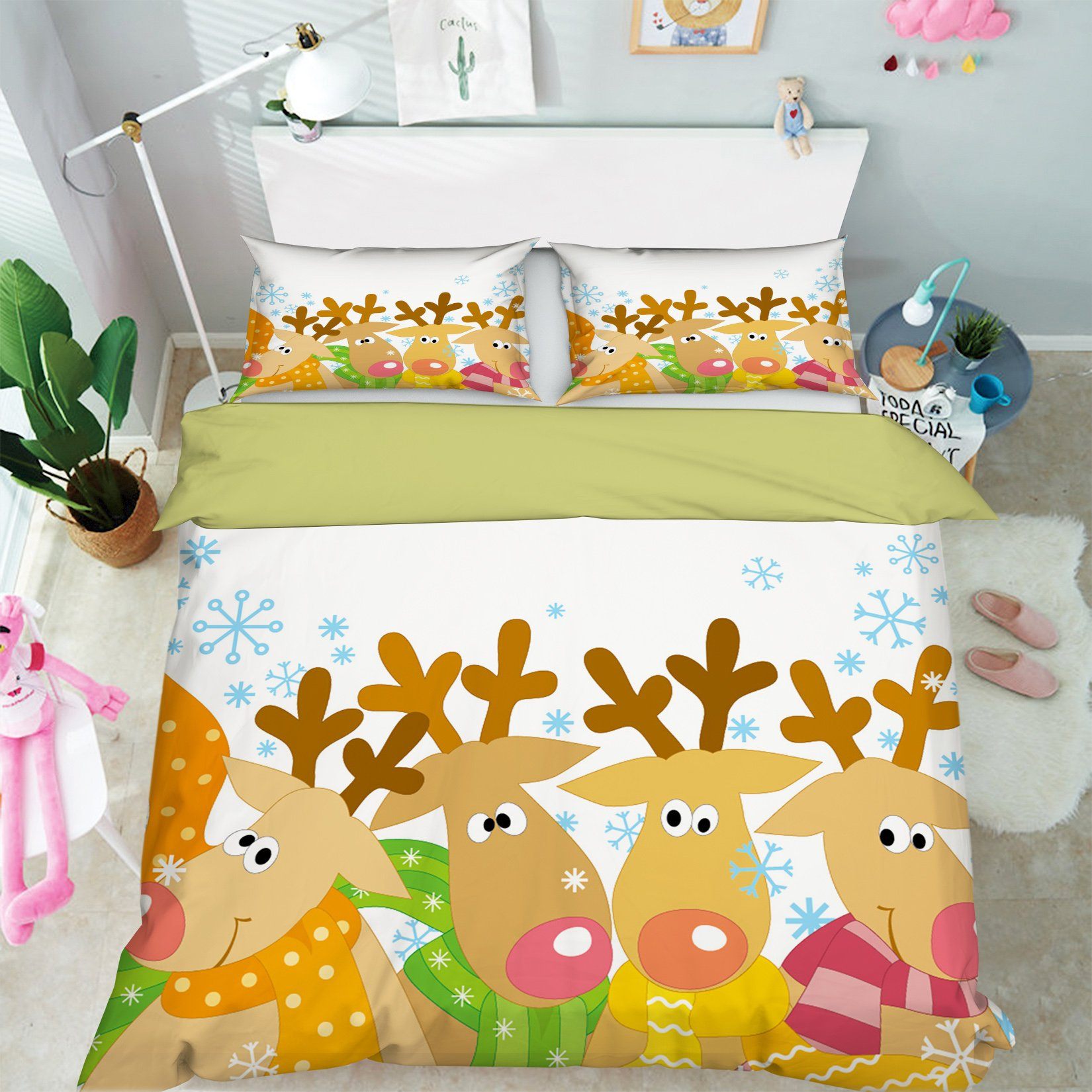 3D Christmas Cartoon Deer 6 Bed Pillowcases Quilt Quiet Covers AJ Creativity Home