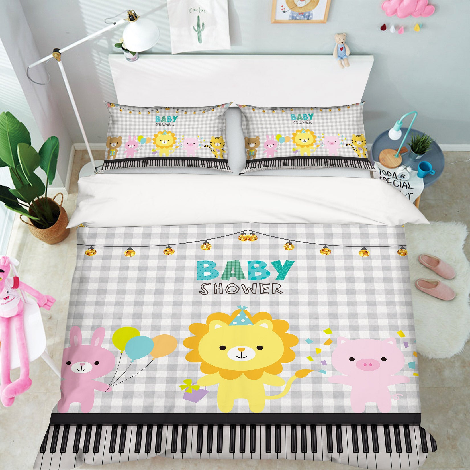 3D Cartoon Lion Bunny 13146 Bed Pillowcases Quilt