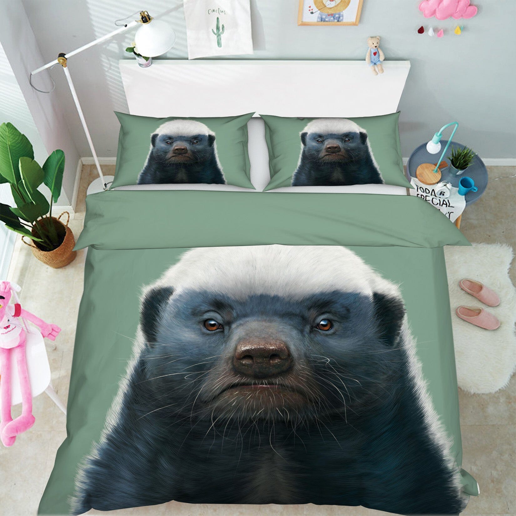 3D Honey Badger Portrait 051 Bed Pillowcases Quilt Exclusive Designer Vincent Quiet Covers AJ Creativity Home