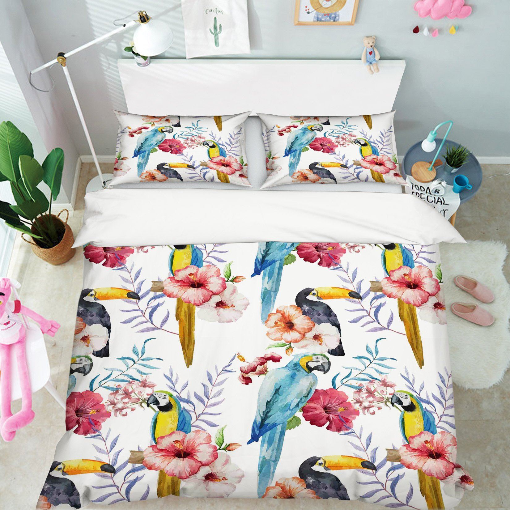 3D Parrot Flower 142 Bed Pillowcases Quilt Wallpaper AJ Wallpaper