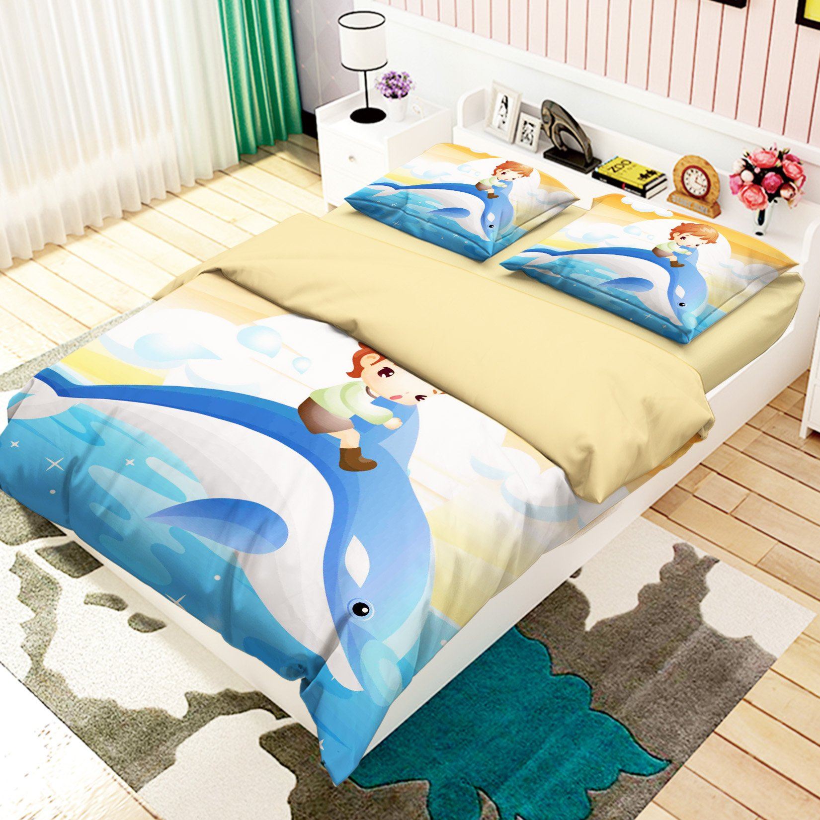 3D Riding Dolphin Kid 236 Bed Pillowcases Quilt Wallpaper AJ Wallpaper
