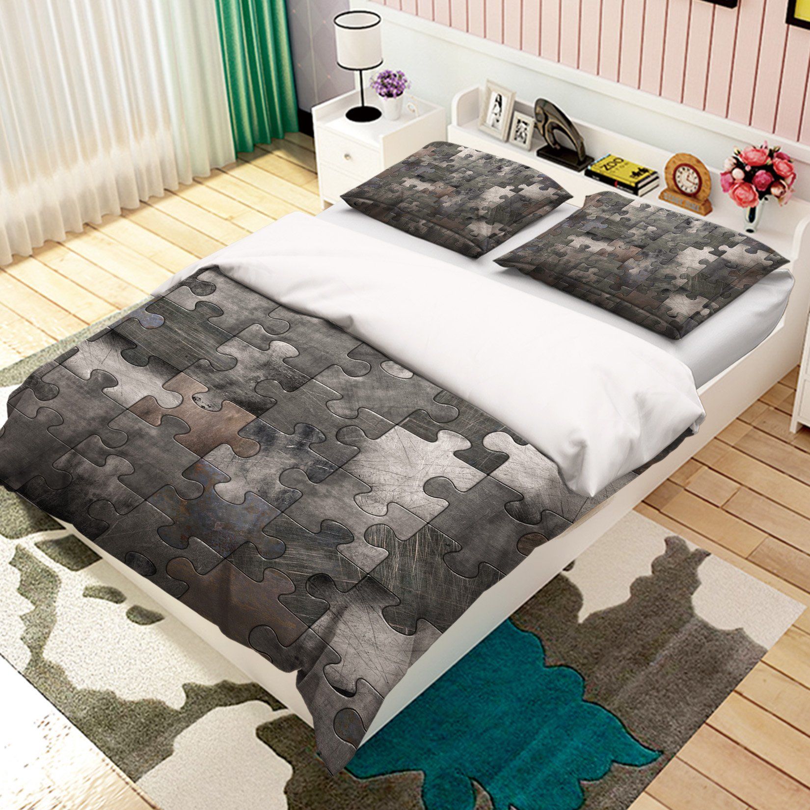 3D Gray Puzzle 002 Bed Pillowcases Quilt Wallpaper AJ Wallpaper
