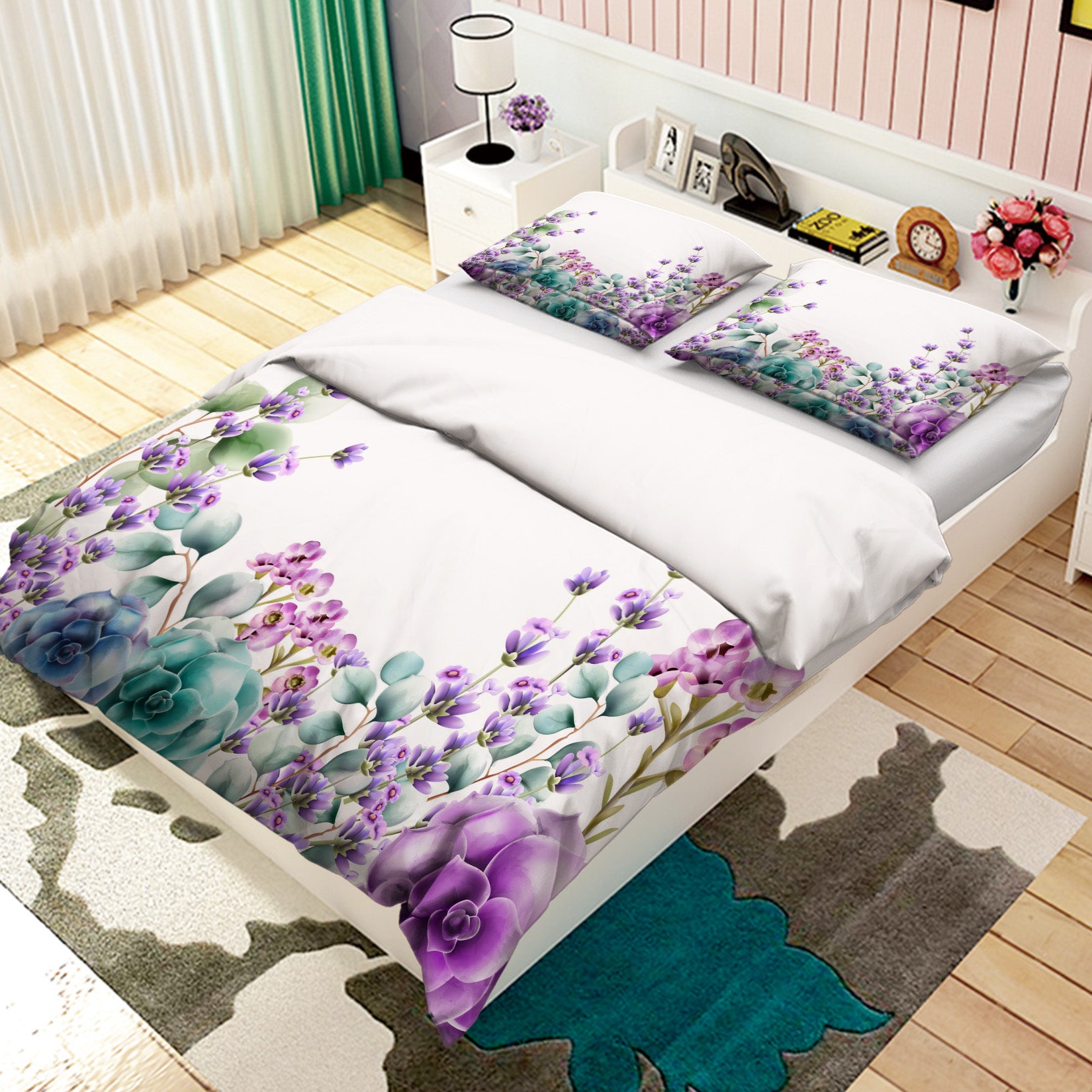 3D Purple Flowers 61029 Bed Pillowcases Quilt