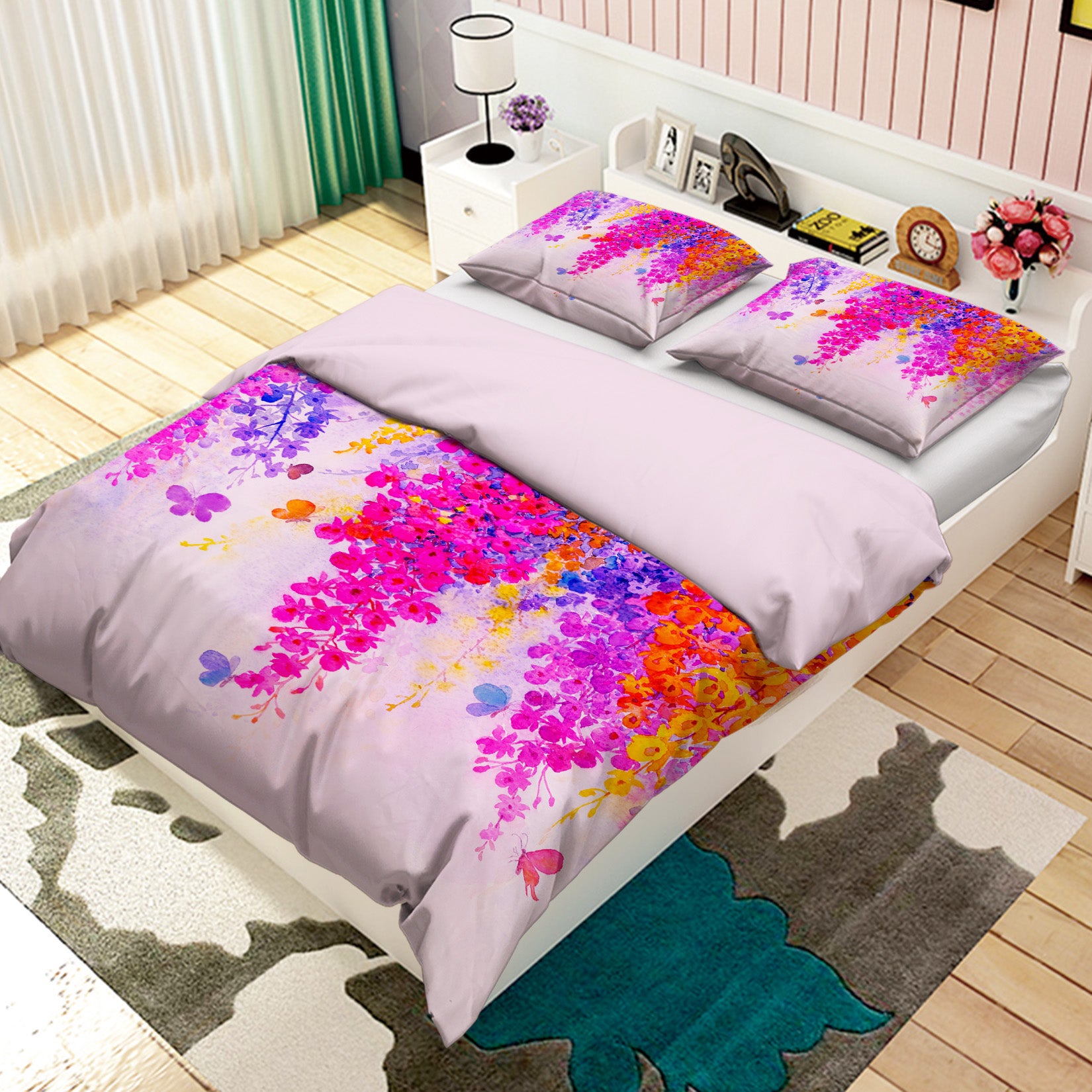 3D Pink Purple Flower 60122 Bed Pillowcases Quilt