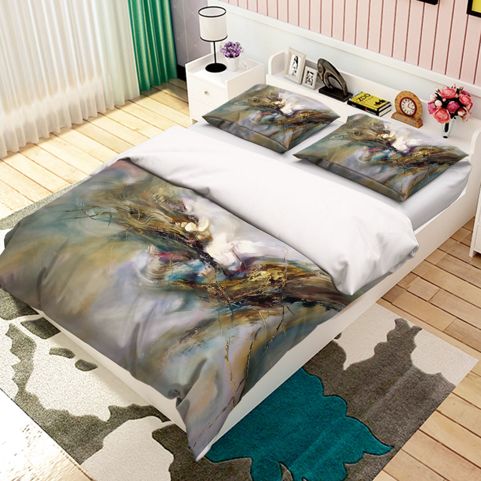 3D Gray-Green Abstract 12154 Bed Pillowcases Quilt