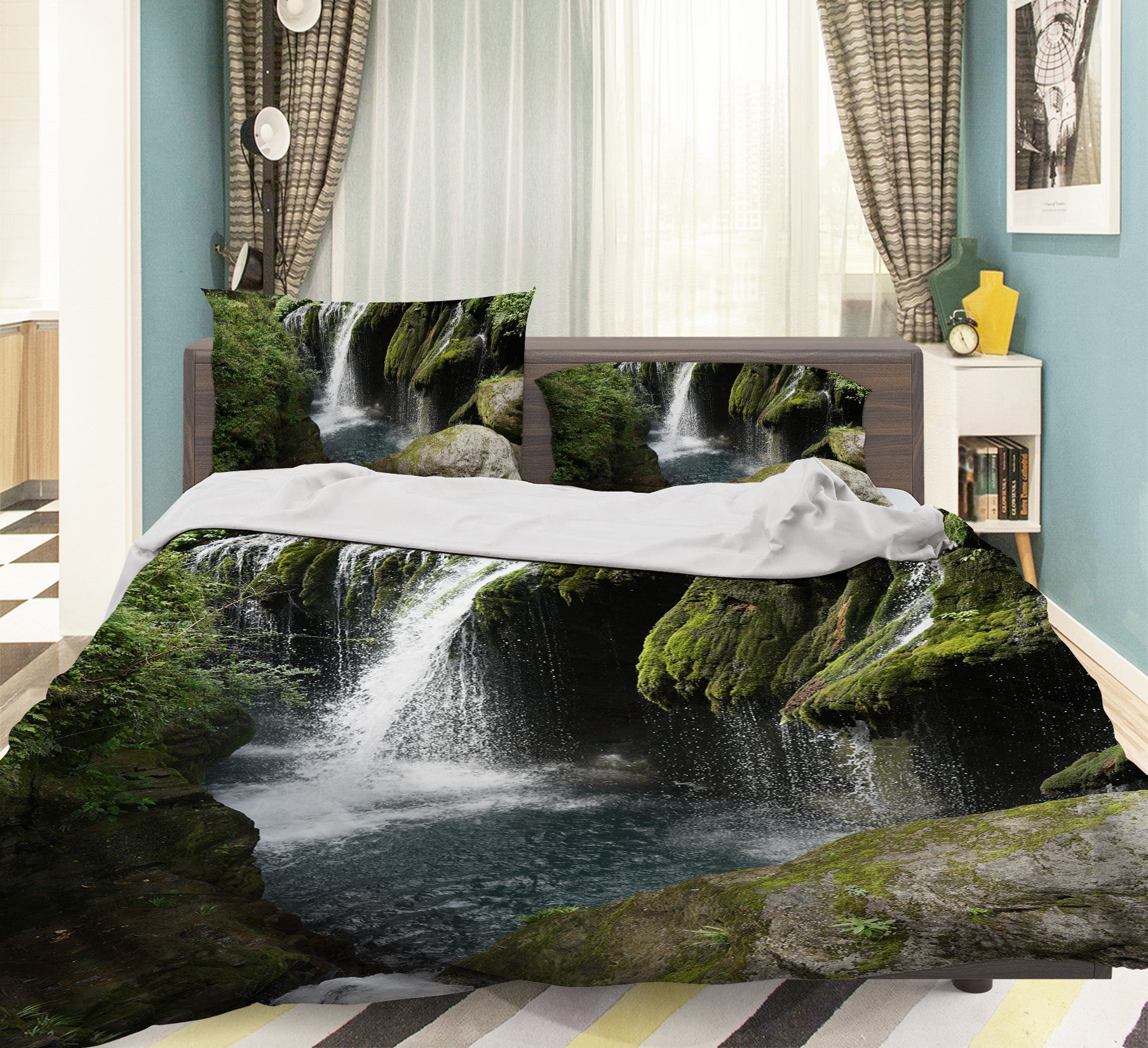 3D Mountain Waterfall 19201 Bed Pillowcases Quilt