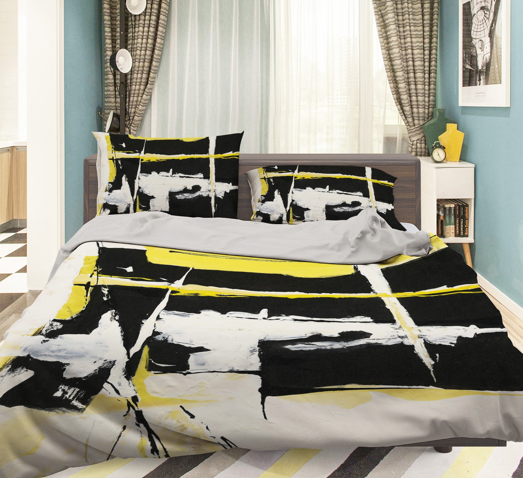 3D Yellow Black Abstract 12153 Bed Pillowcases Quilt