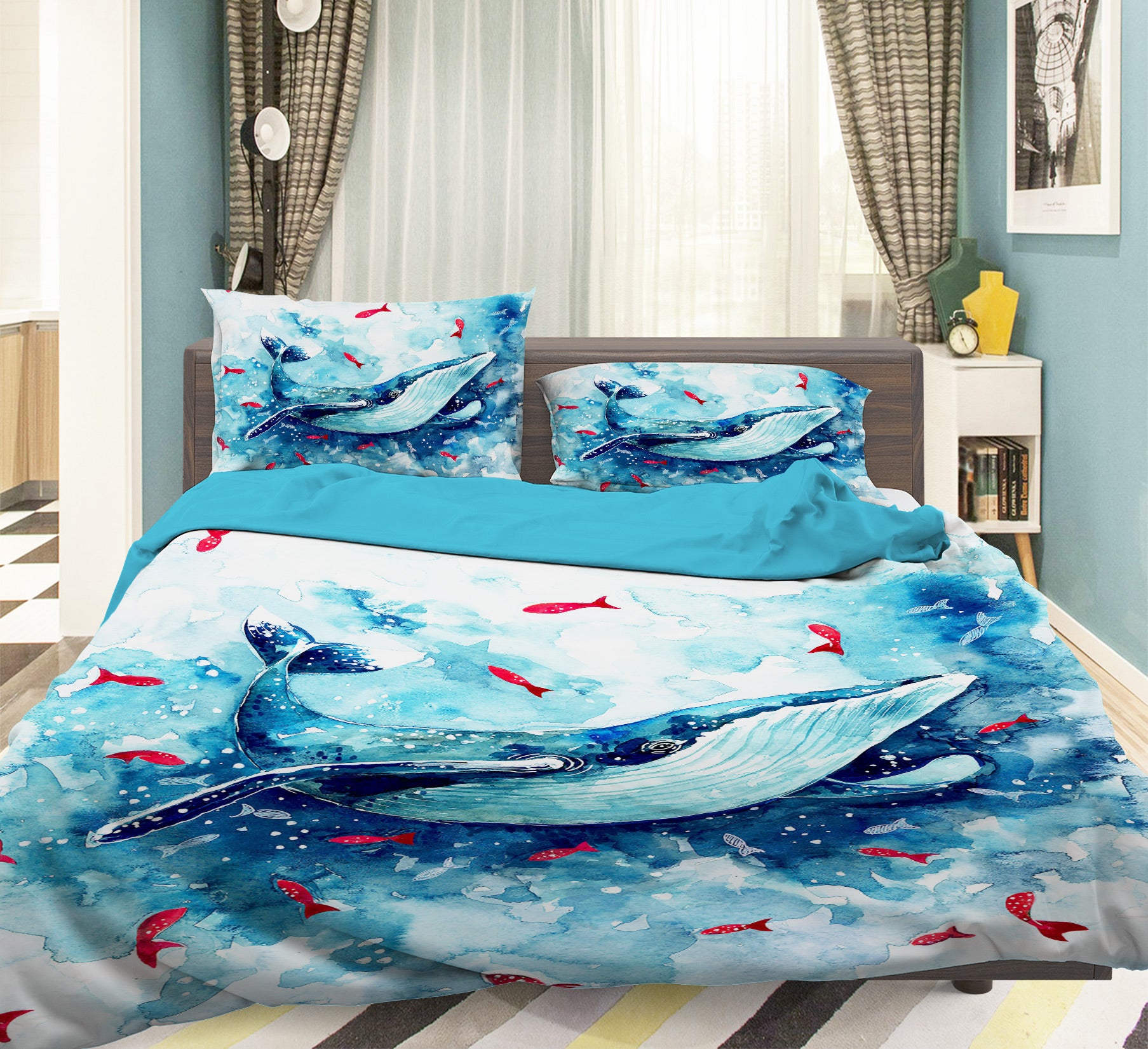 3D Blue Whale 035 Bed Pillowcases Quilt