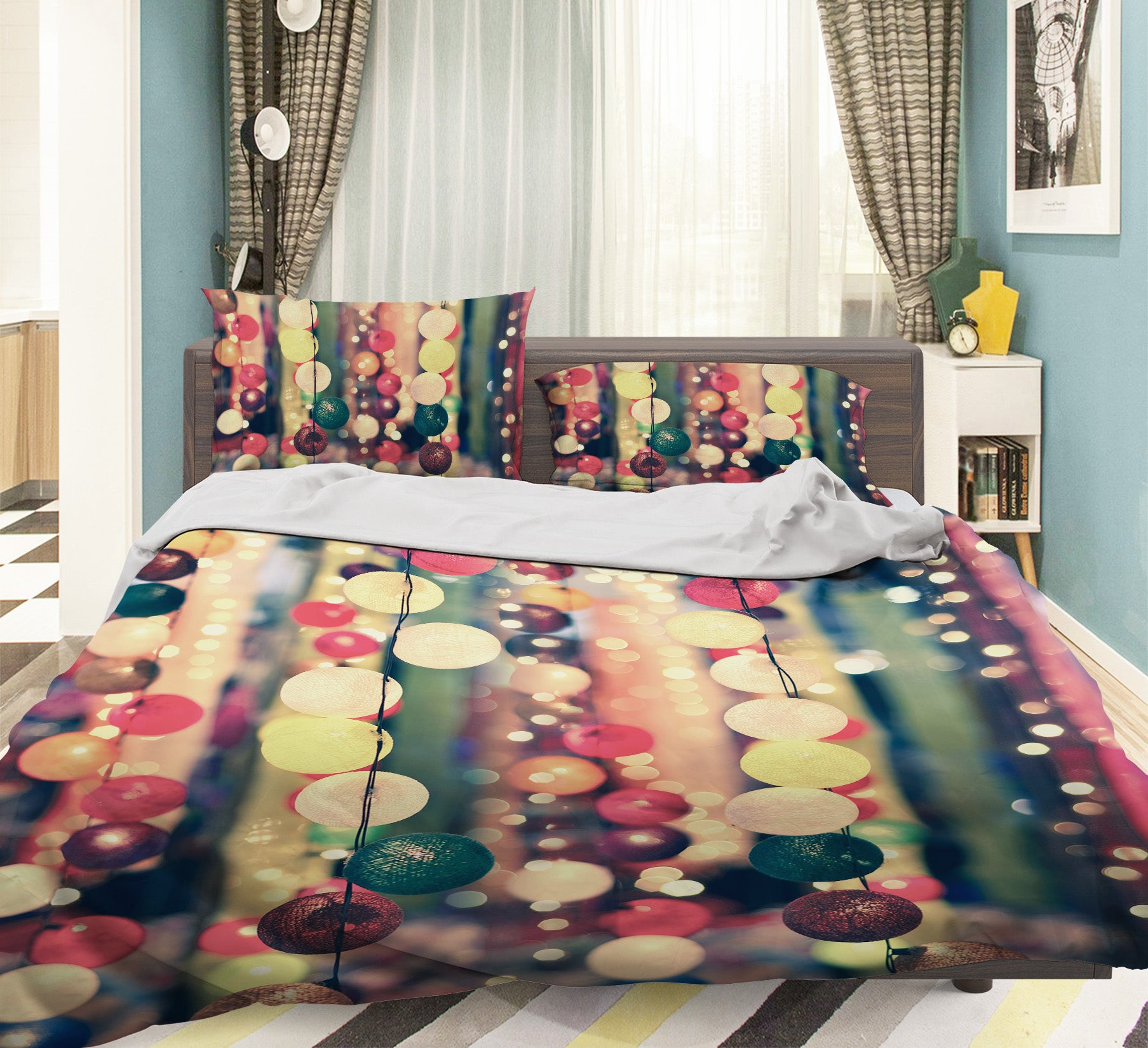 3D Colorful Ball String Lights 51081 Christmas Quilt Duvet Cover Xmas Bed Pillowcases