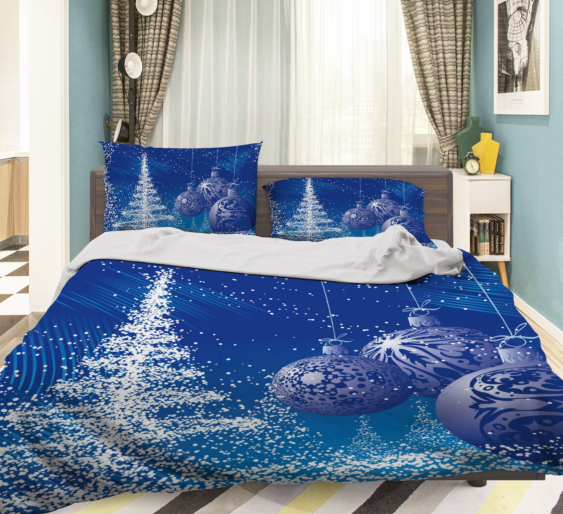 3D Snow Tree Round Ball 45023 Christmas Quilt Duvet Cover Xmas Bed Pillowcases