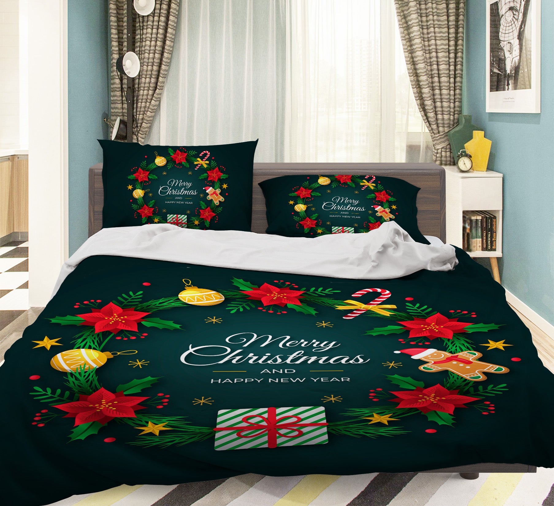 3D Red Star Branch Circle 59066 Bed Pillowcases Quilt