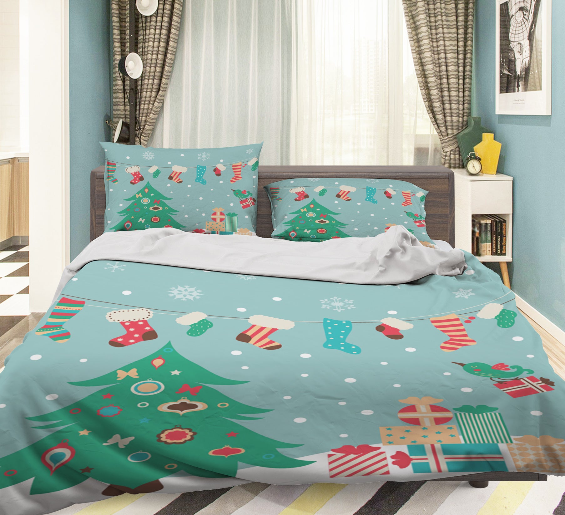 3D Christmas Tree Socks Gift 45021 Christmas Quilt Duvet Cover Xmas Bed Pillowcases