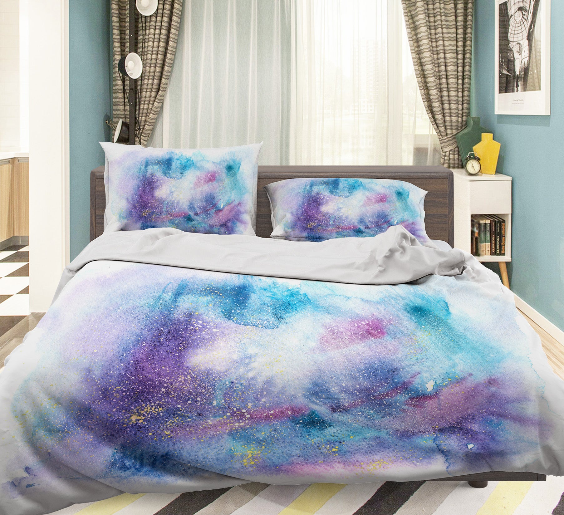 3D Purple Blue 60106 Bed Pillowcases Quilt