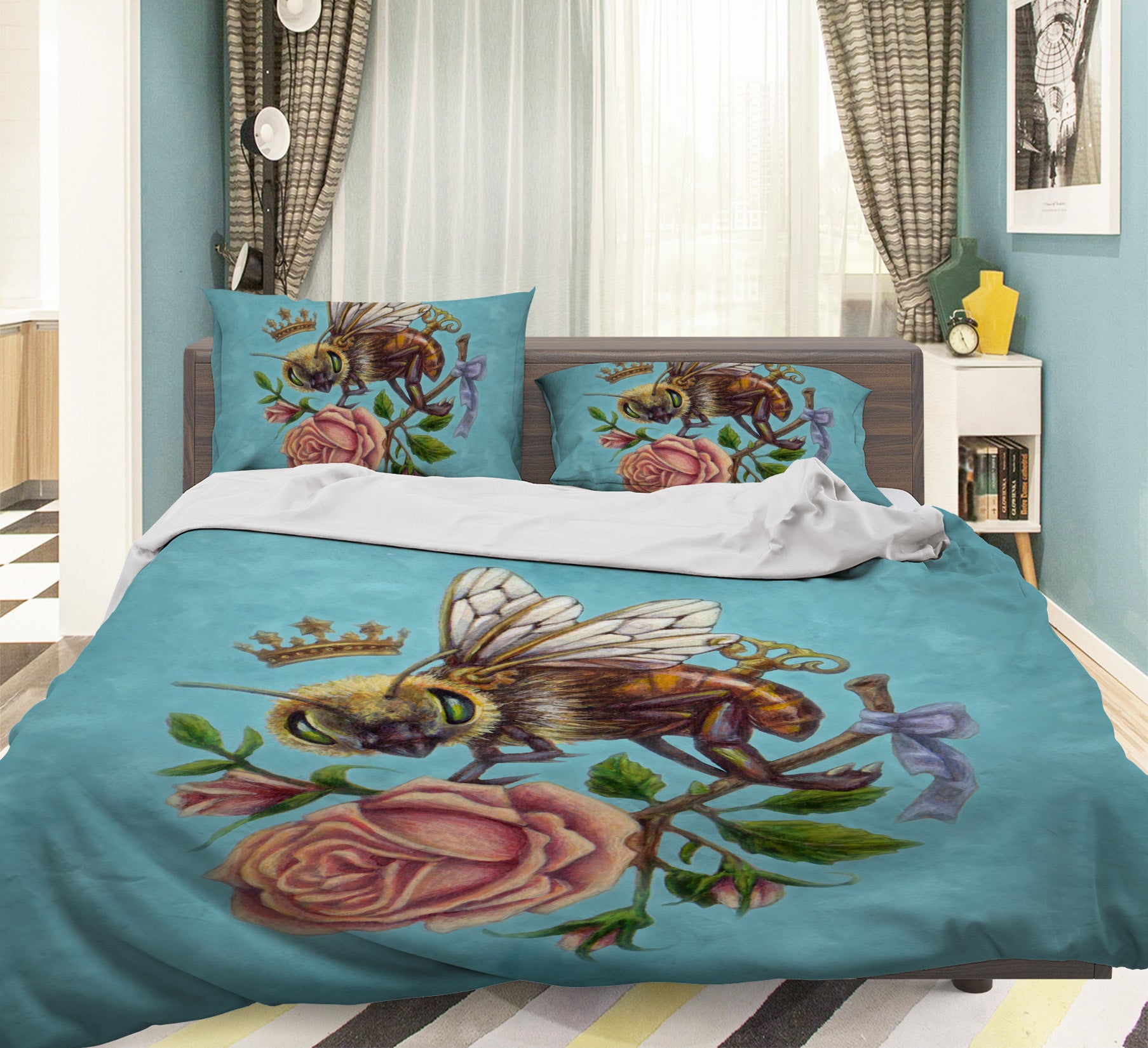 3D Pink Rose Bee 8851 Brigid Ashwood Bedding Bed Pillowcases Quilt Cover Duvet Cover
