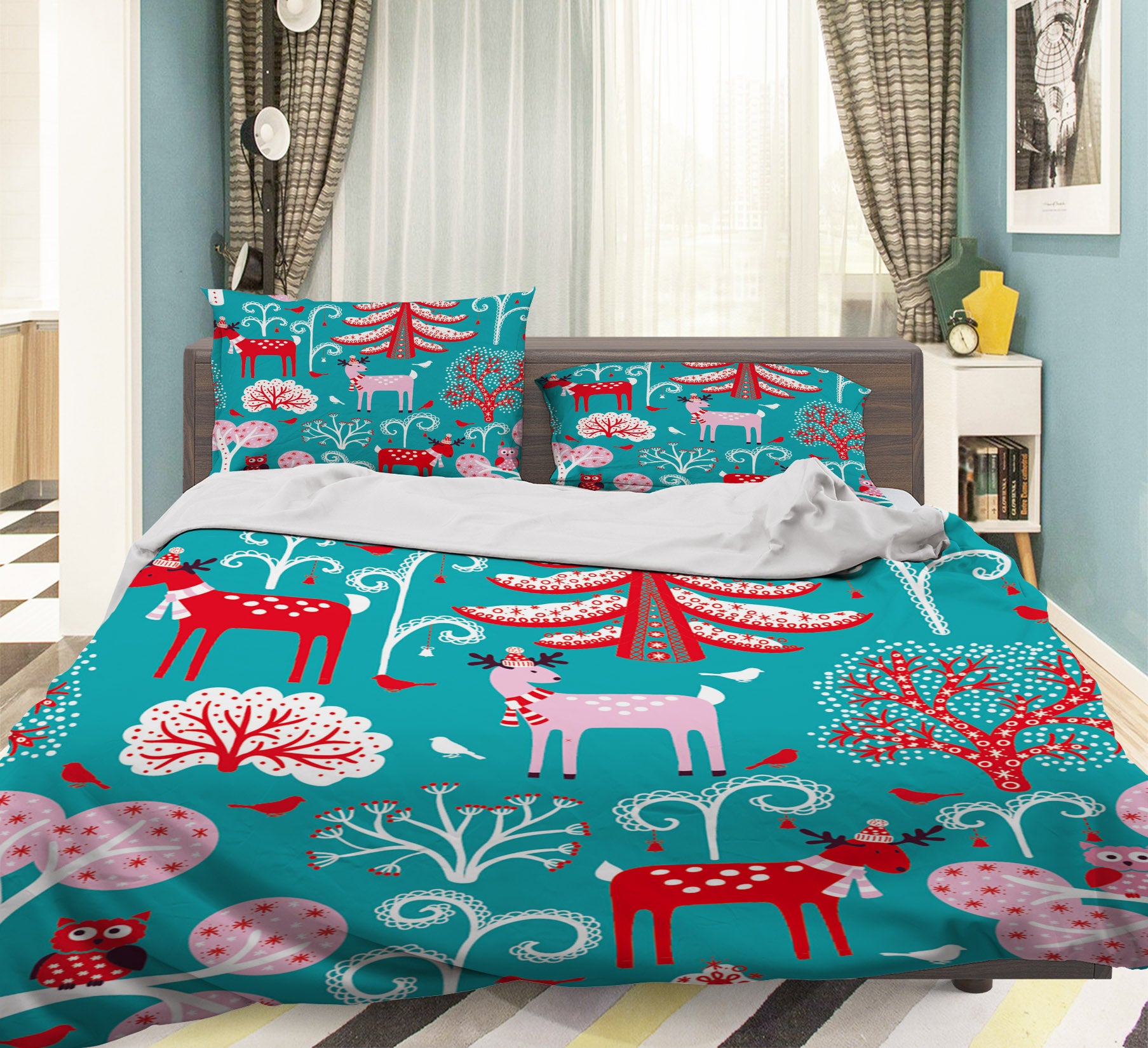 3D Deer Tree 45026 Christmas Quilt Duvet Cover Xmas Bed Pillowcases