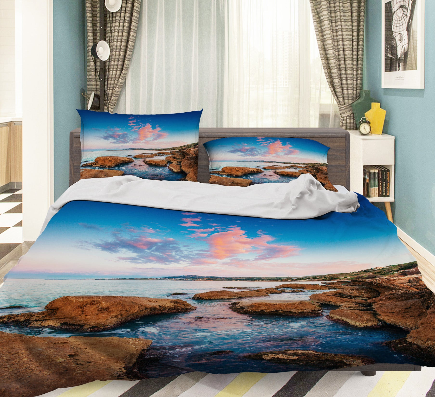 3D Seaside Stone 61034 Bed Pillowcases Quilt