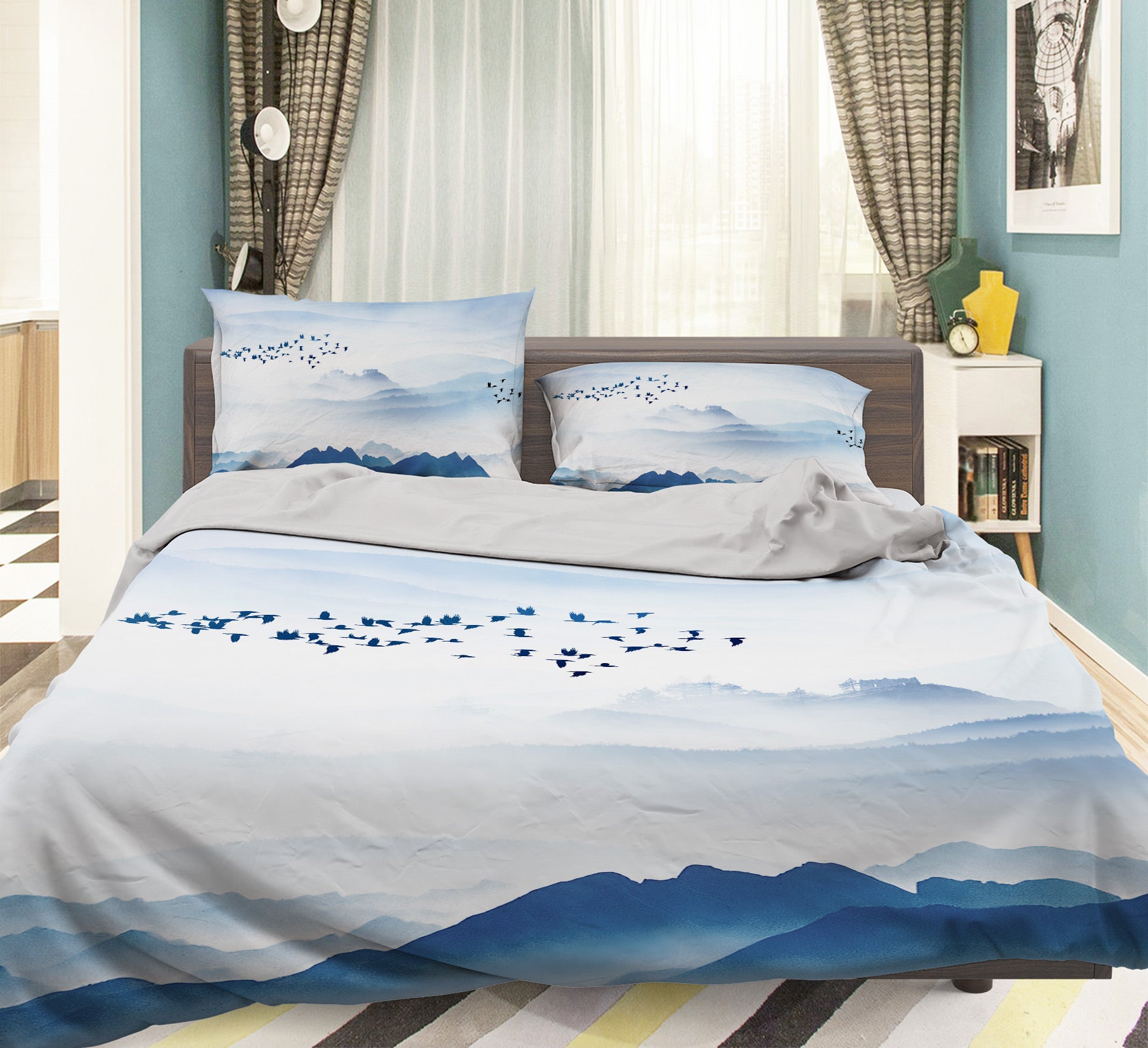 3D Mountain Bird 12091 Bed Pillowcases Quilt