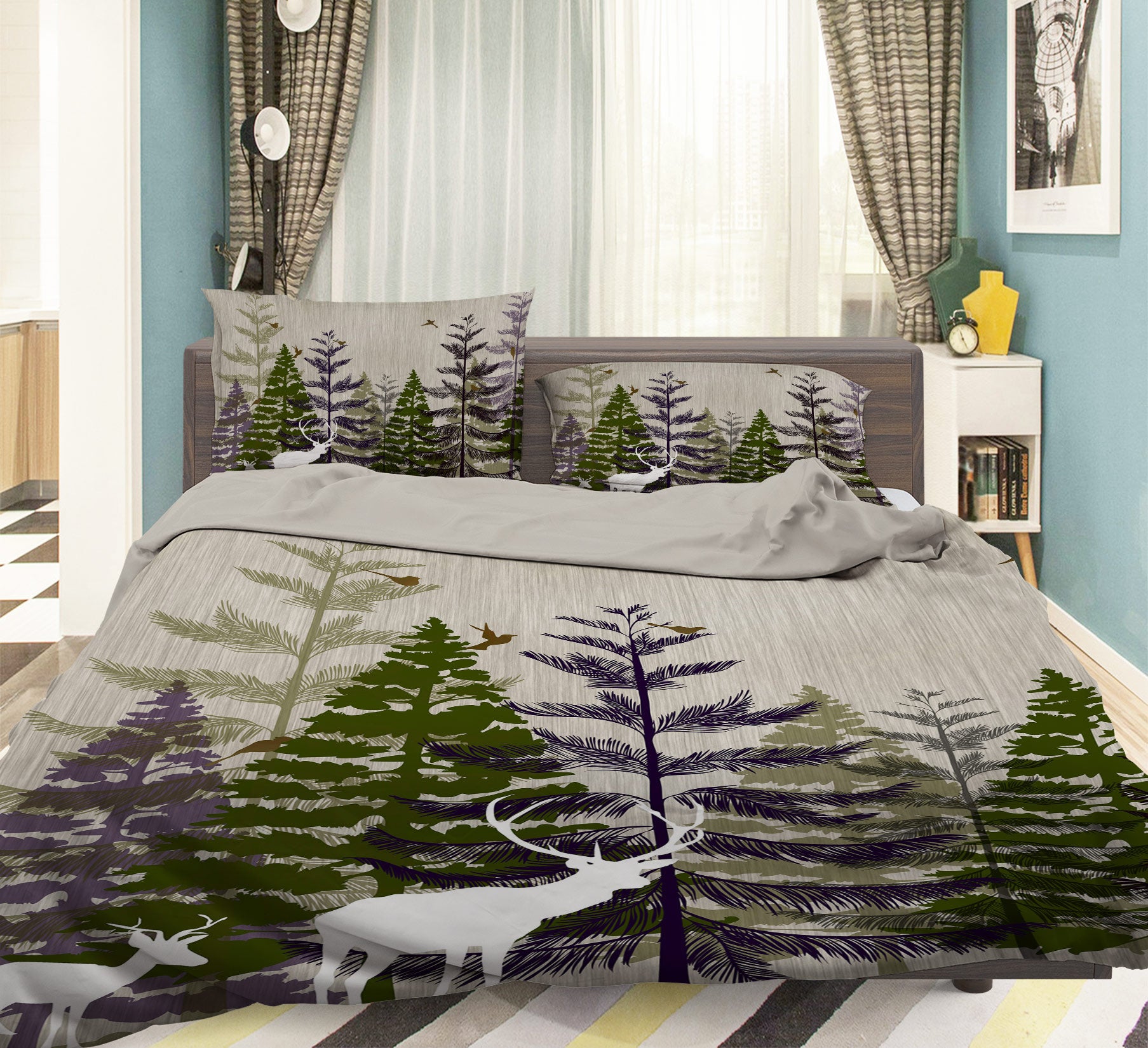 3D Pine Deer 12088 Bed Pillowcases Quilt