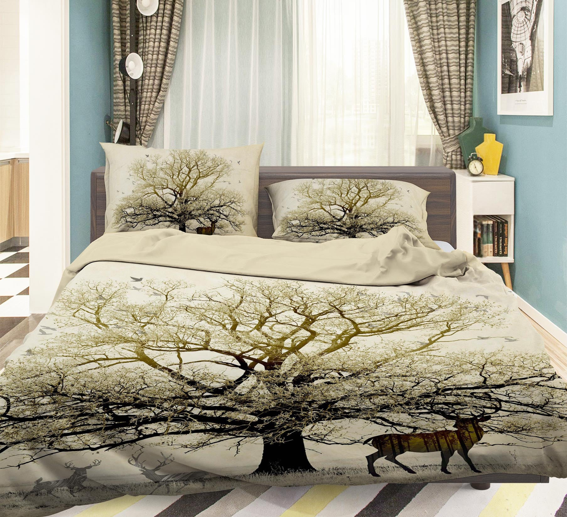 3D Branches Deer 12035 Bed Pillowcases Quilt
