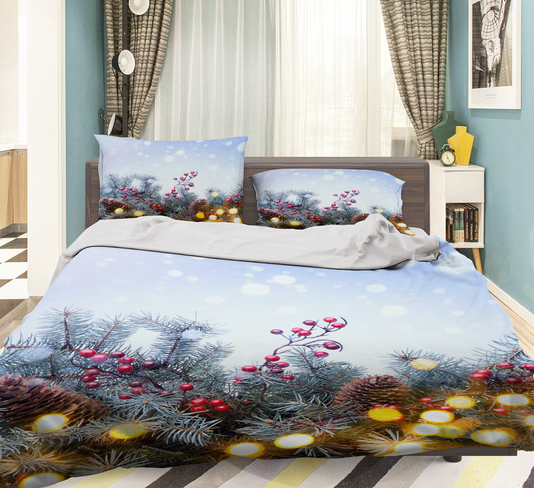 3D Branches Pine Cones 51087 Christmas Quilt Duvet Cover Xmas Bed Pillowcases