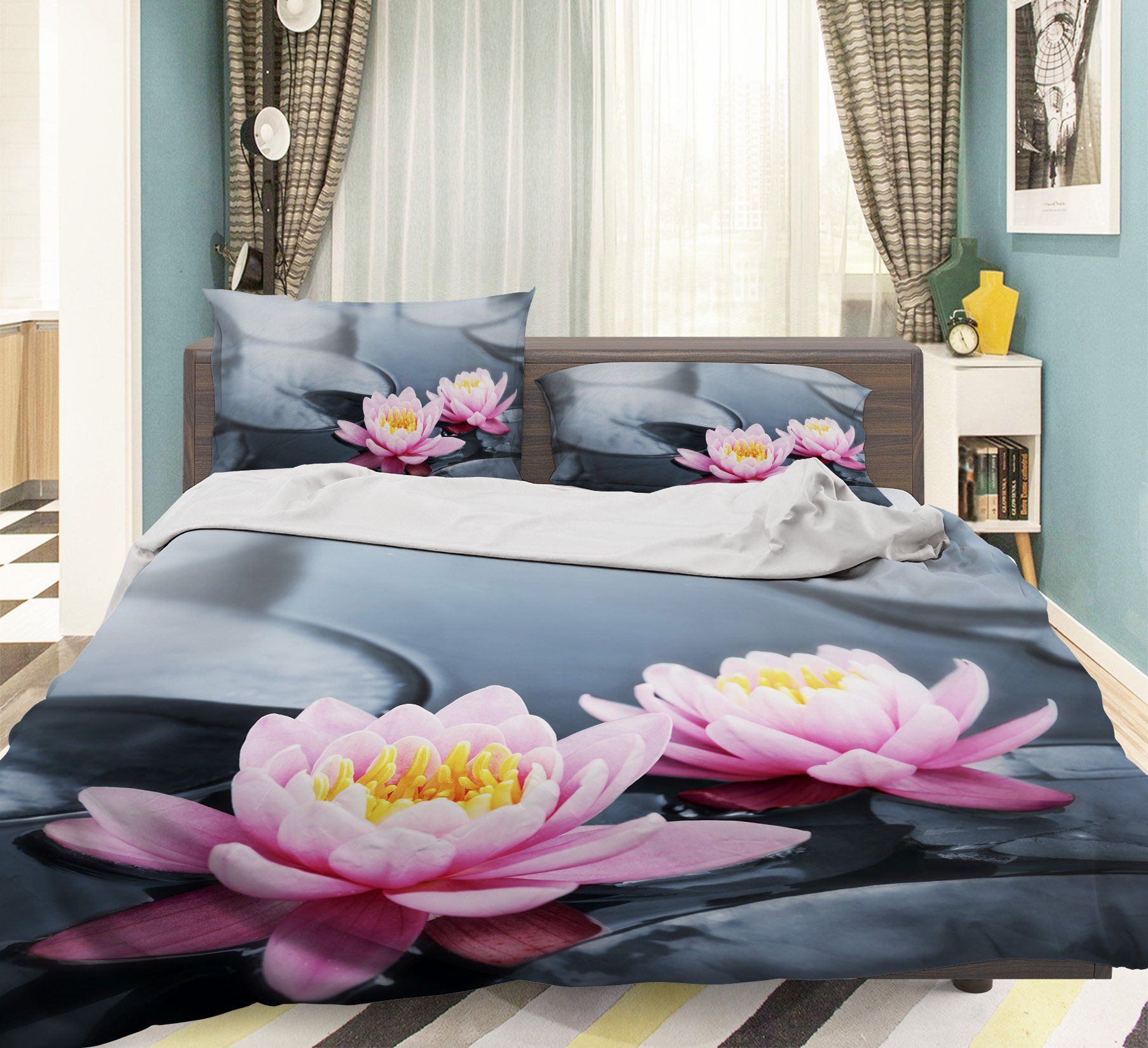 3D Lotus Beautiful 080 Bed Pillowcases Quilt Wallpaper AJ Wallpaper