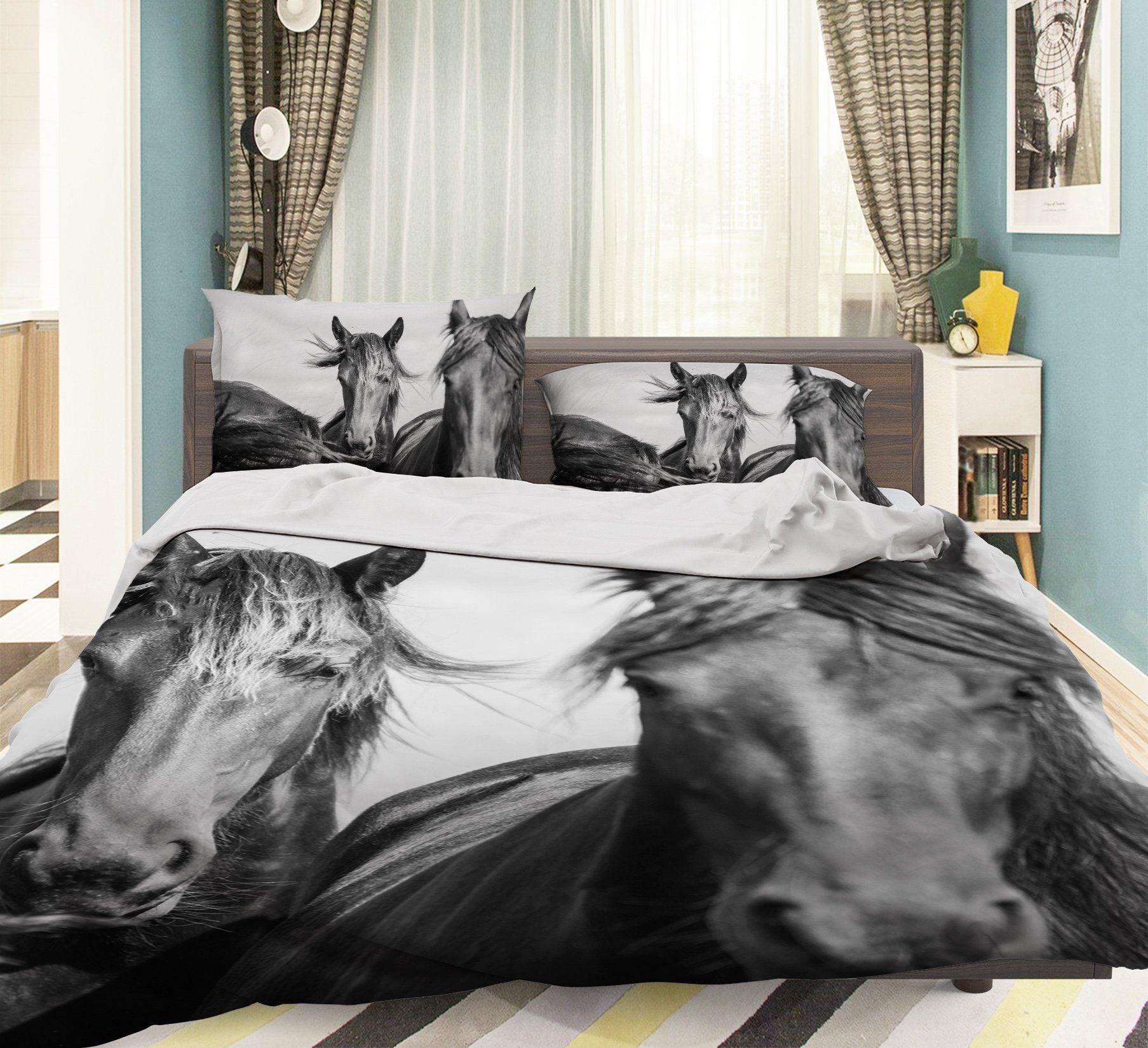 3D Two Horses 1962 Bed Pillowcases Quilt Quiet Covers AJ Creativity Home