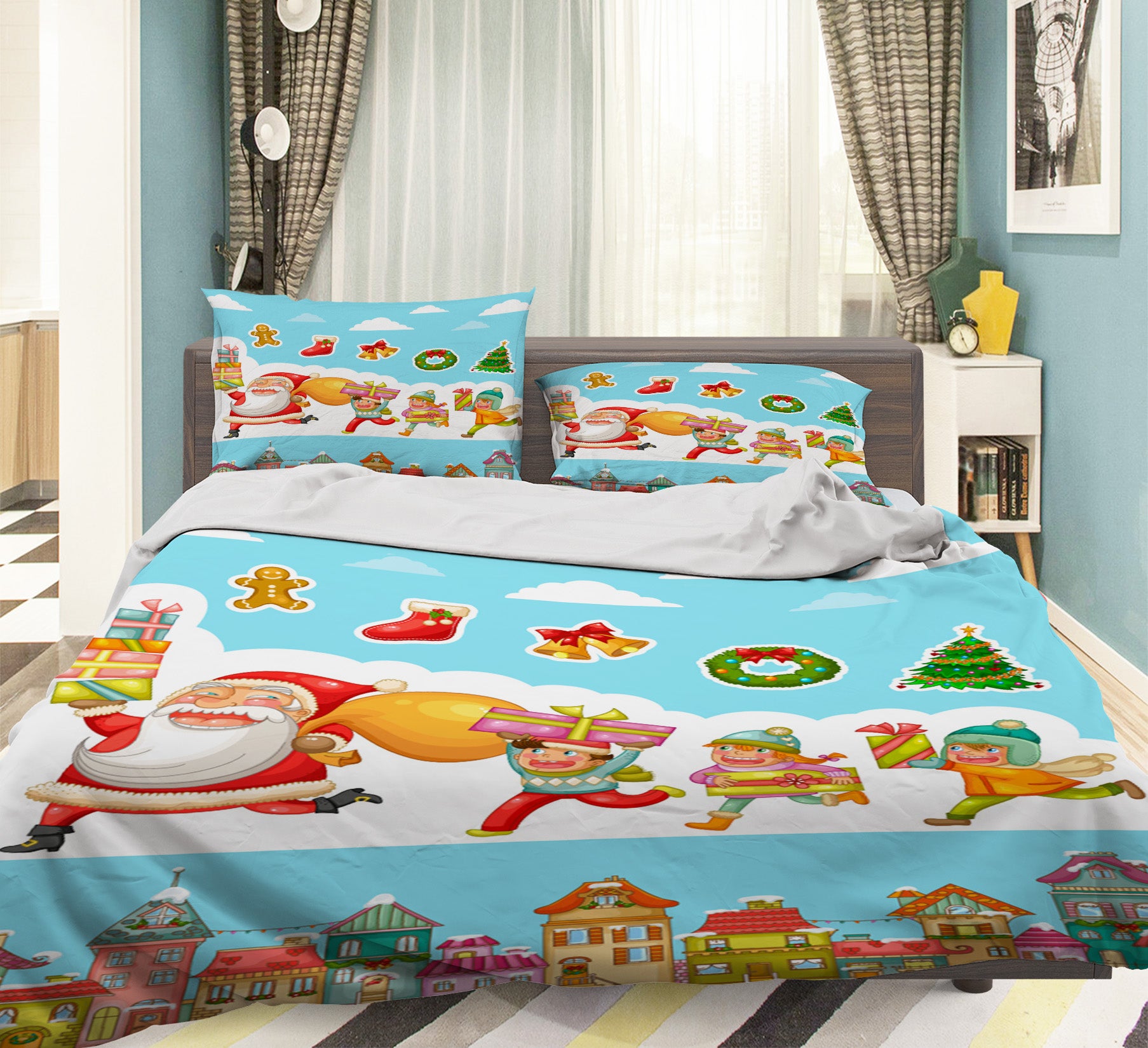 3D Santa Claus Giving Gifts 45027 Christmas Quilt Duvet Cover Xmas Bed Pillowcases