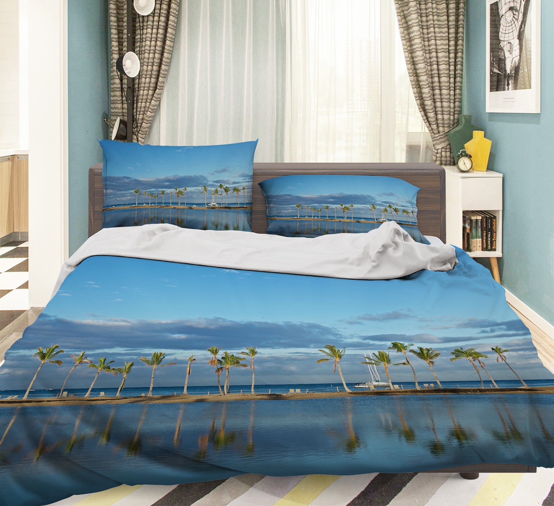 3D Ocean Coconut Tree 8694 Kathy Barefield Bedding Bed Pillowcases Quilt