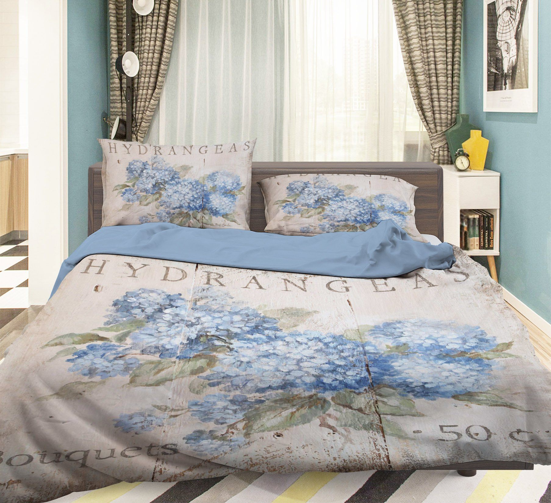 3D Blue Hydrangea 031 Debi Coules Bedding Bed Pillowcases Quilt Quiet Covers AJ Creativity Home 