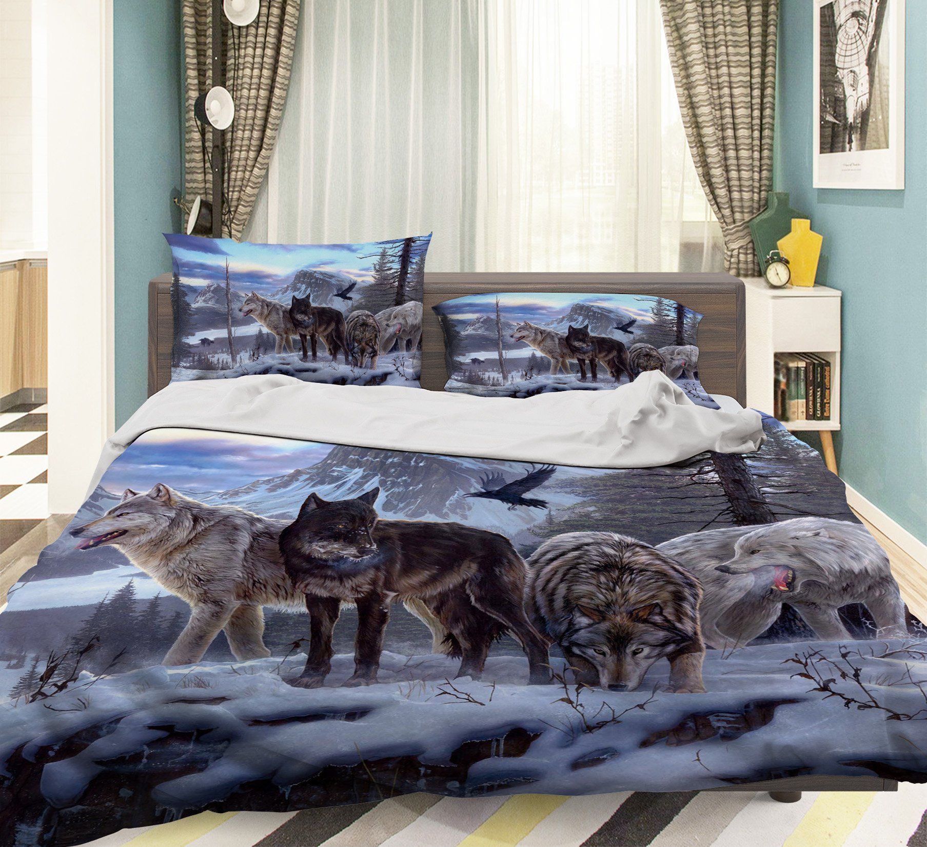 3D Wolf Mountain 083 Bed Pillowcases Quilt Wallpaper AJ Wallpaper