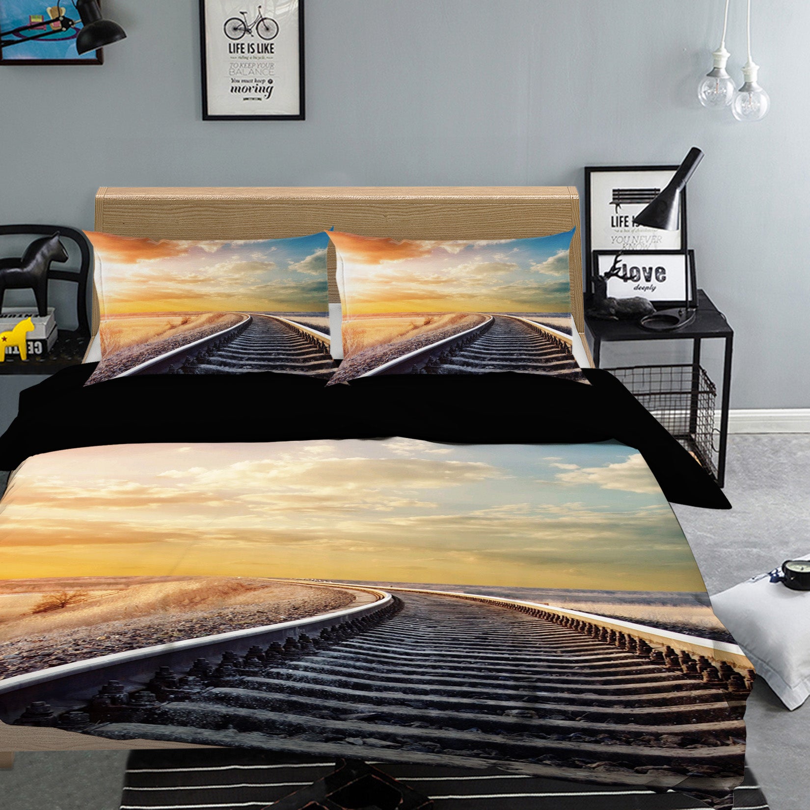 3D Sunset Railway 069 Bed Pillowcases Quilt