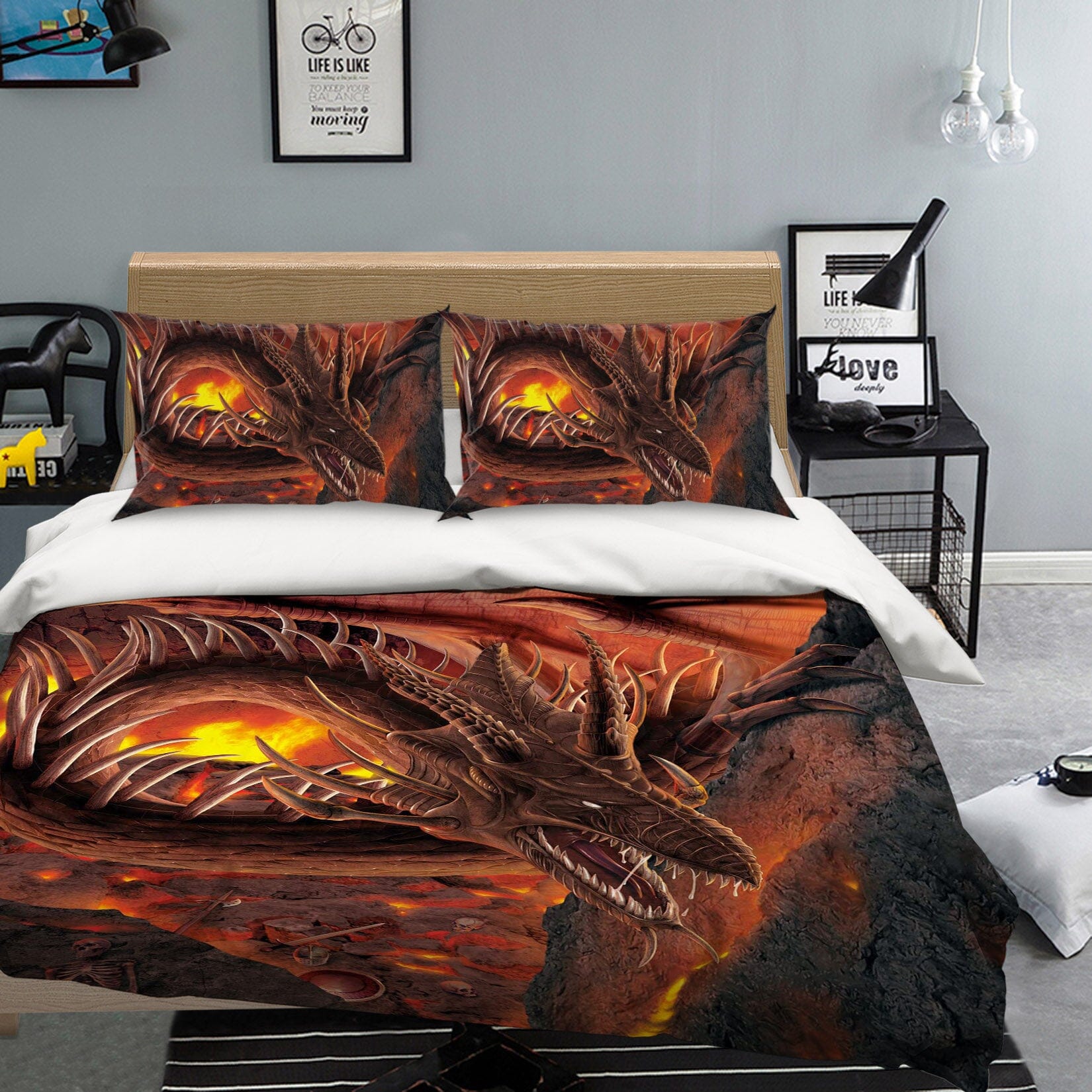 3D HellFire Dragon 050 Bed Pillowcases Quilt Exclusive Designer Vincent Quiet Covers AJ Creativity Home