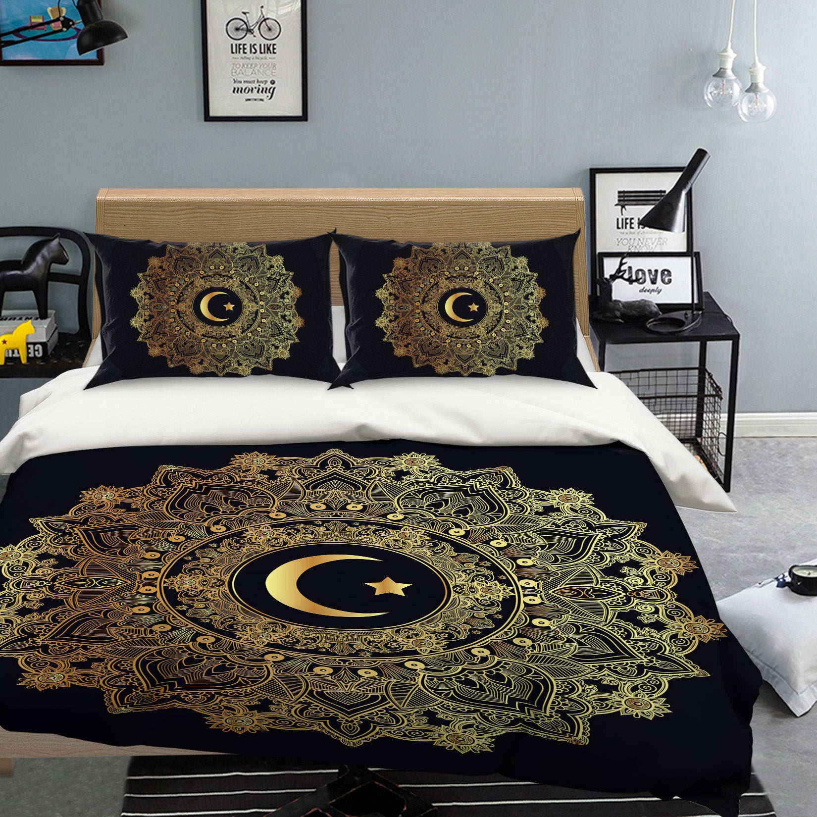 3D Golden Moon Pattern 59077 Bed Pillowcases Quilt