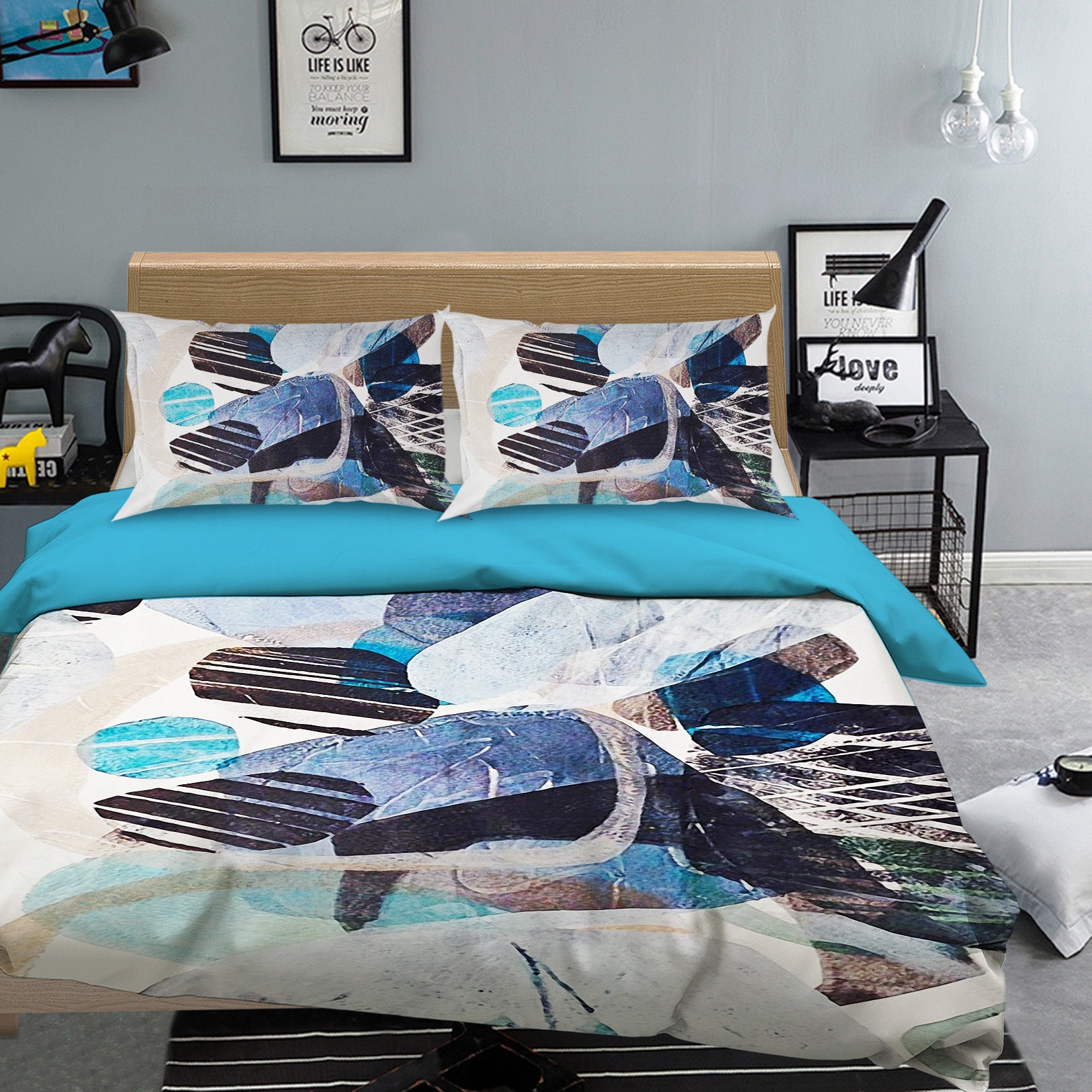 3D Blue Block 12138 Bed Pillowcases Quilt