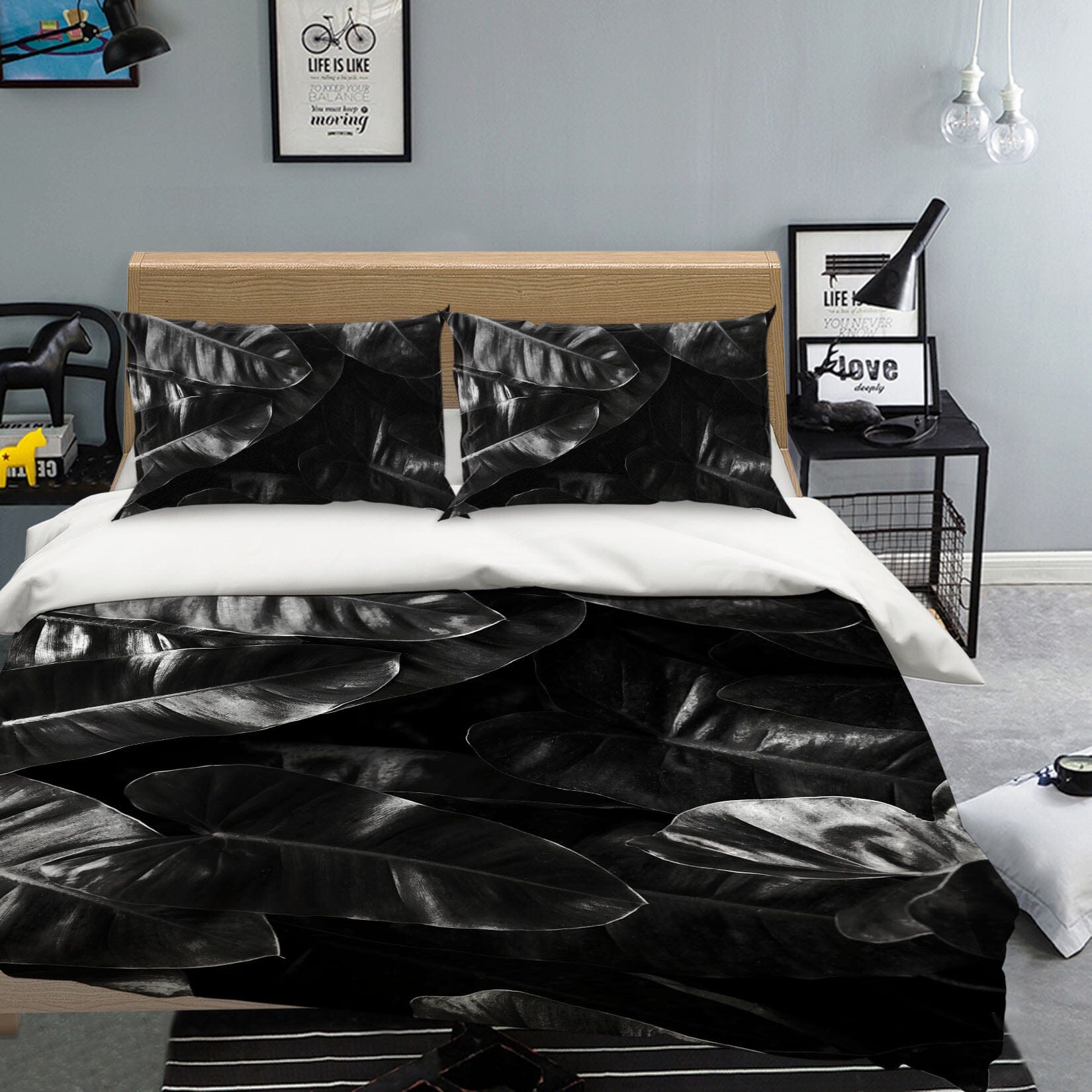 3D Black Leaves 243 Boris Draschoff Bedding Bed Pillowcases Quilt Quiet Covers AJ Creativity Home