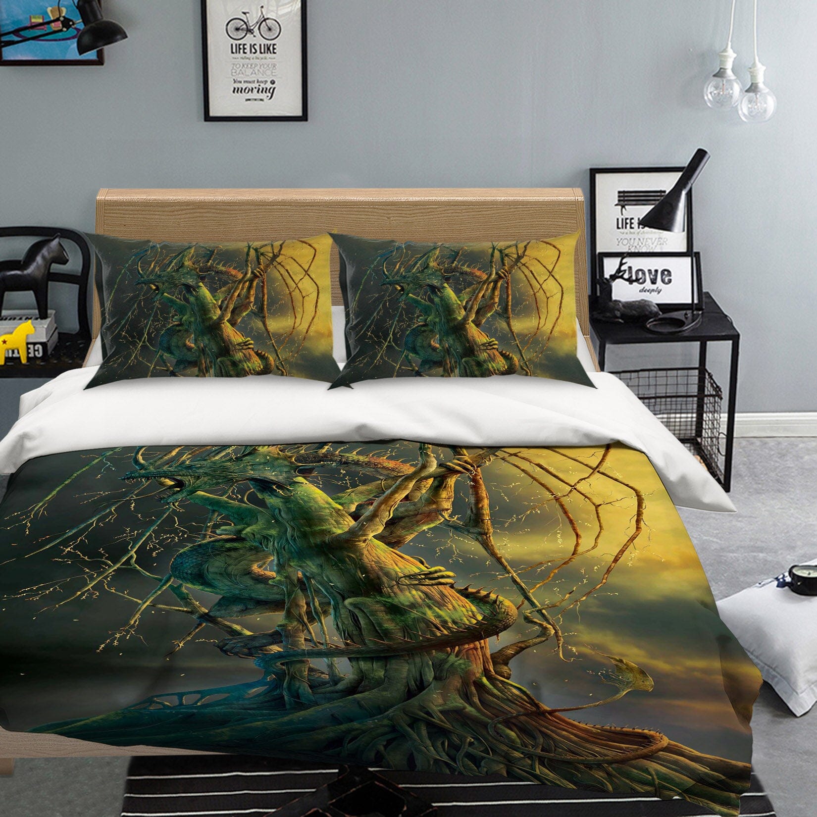 3D Tree Dragon 093 Bed Pillowcases Quilt Exclusive Designer Vincent Quiet Covers AJ Creativity Home