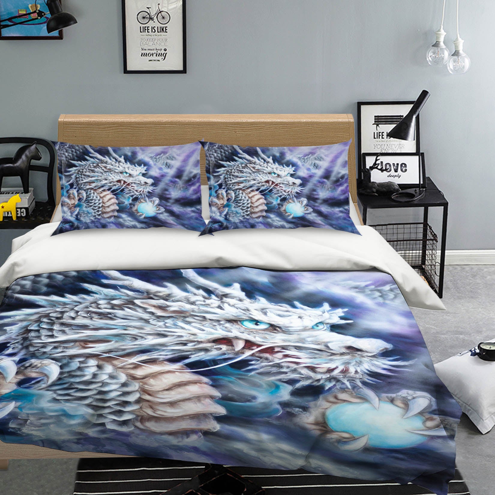 3D White Dragon 5966 Kayomi Harai Bedding Bed Pillowcases Quilt Cover Duvet Cover