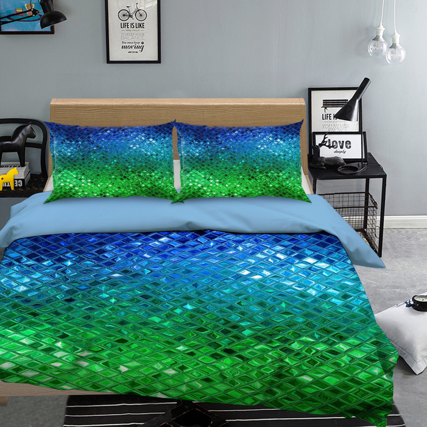3D Blue Green Gradient 13157 Bed Pillowcases Quilt