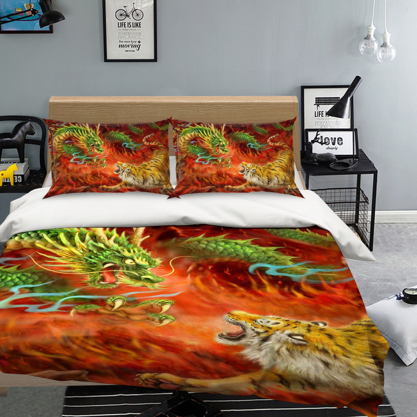 3D Green Dragon Tiger 5926 Kayomi Harai Bedding Bed Pillowcases Quilt Cover Duvet Cover