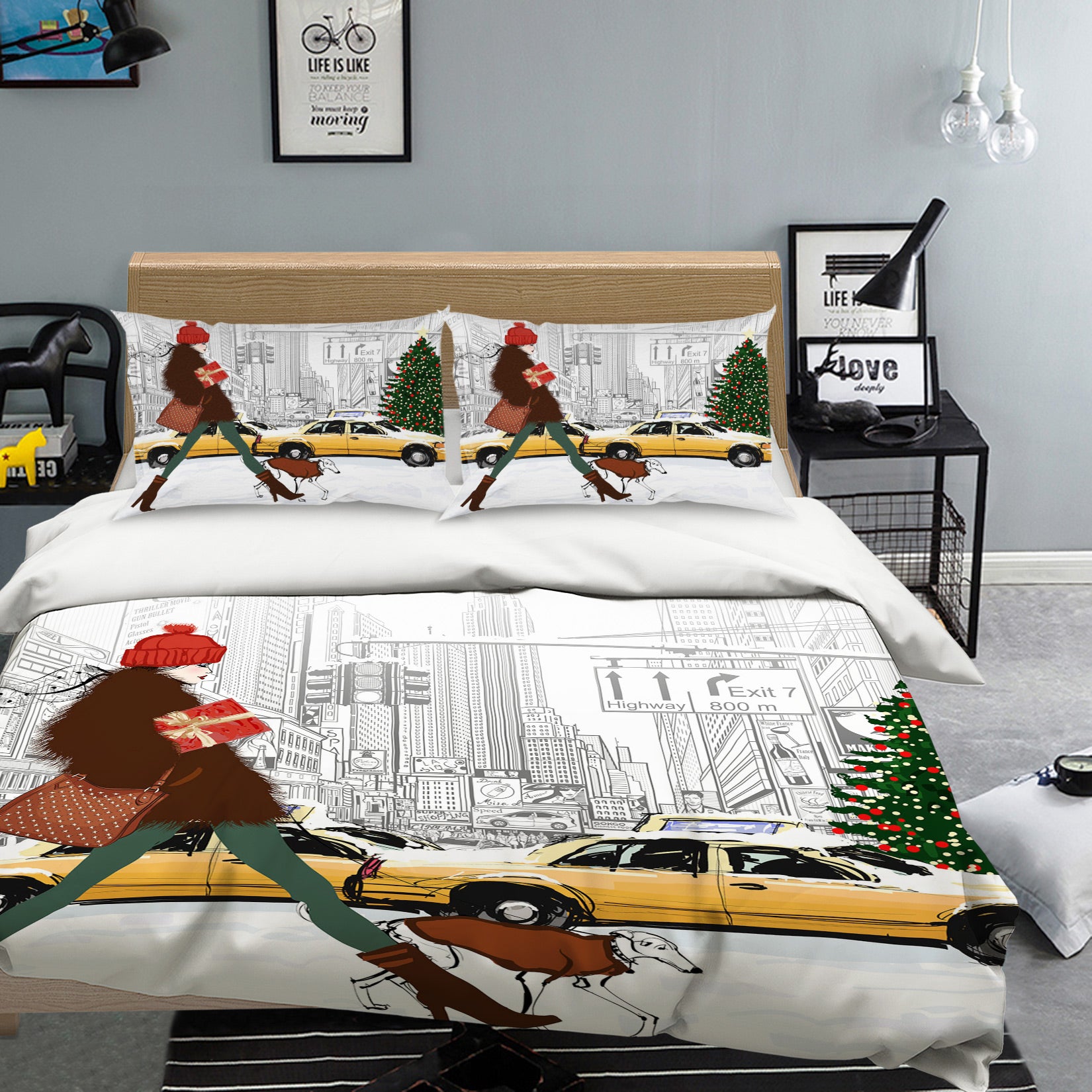 3D Taxi Snow Dog 043 Bed Pillowcases Quilt