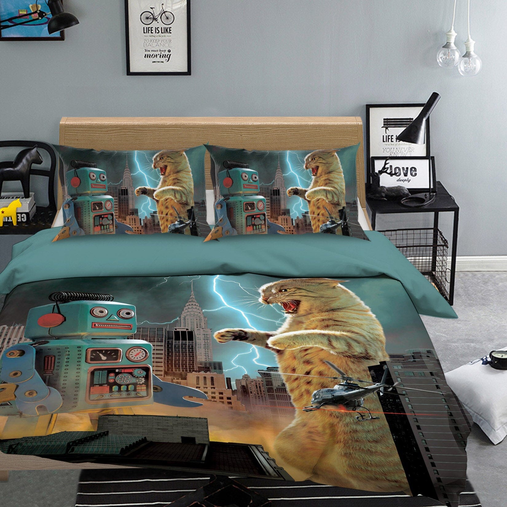 3D Catzilla Vs Robot Def 028 Bed Pillowcases Quilt Exclusive Designer Vincent Quiet Covers AJ Creativity Home
