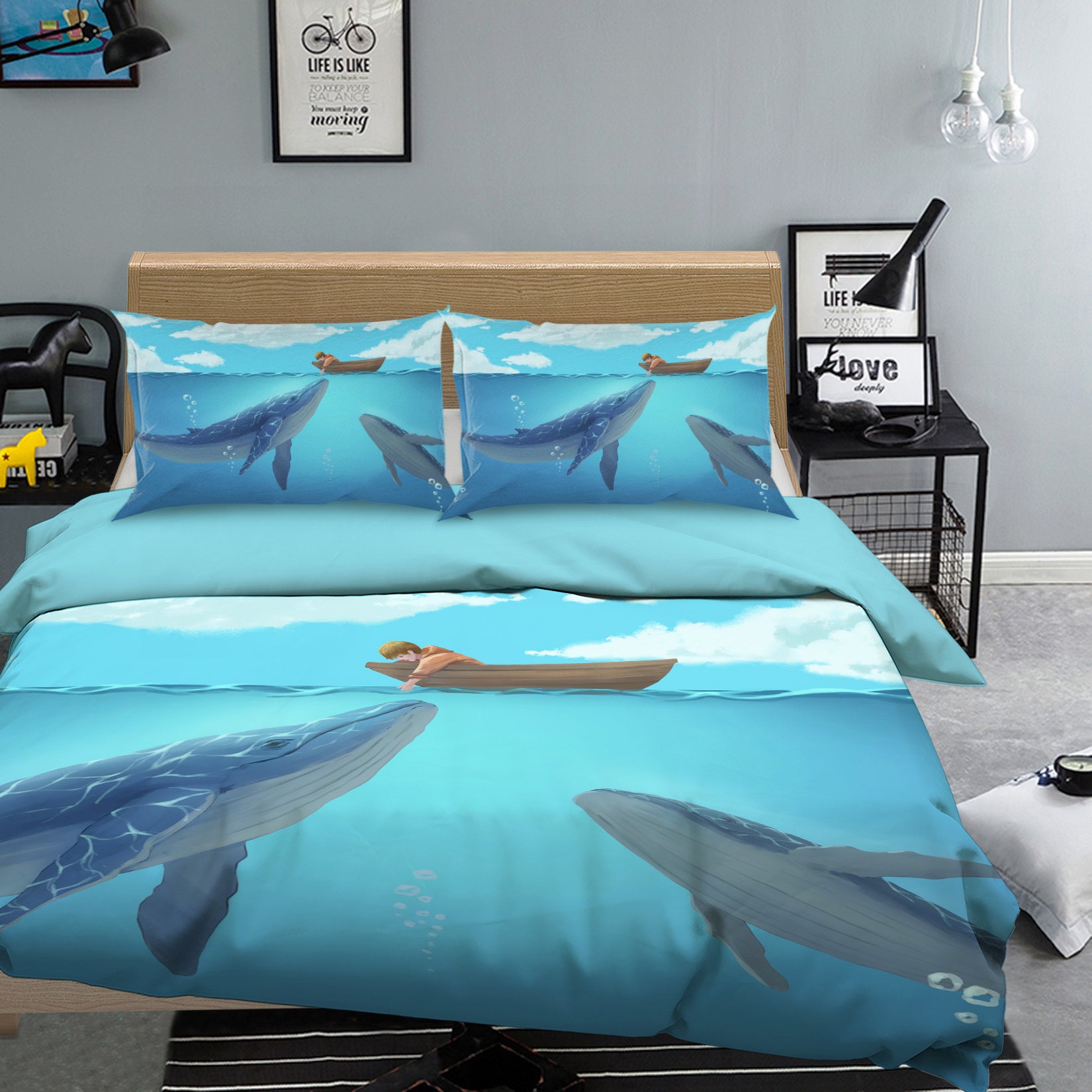 3D Underwater Whale Boat 12001 Bed Pillowcases Quilt