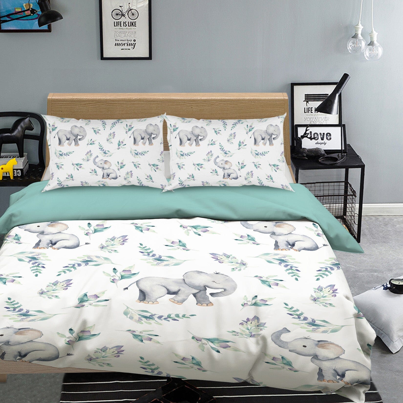 3D Elephant Rose 221 Uta Naumann Bedding Bed Pillowcases Quilt Quiet Covers AJ Creativity Home